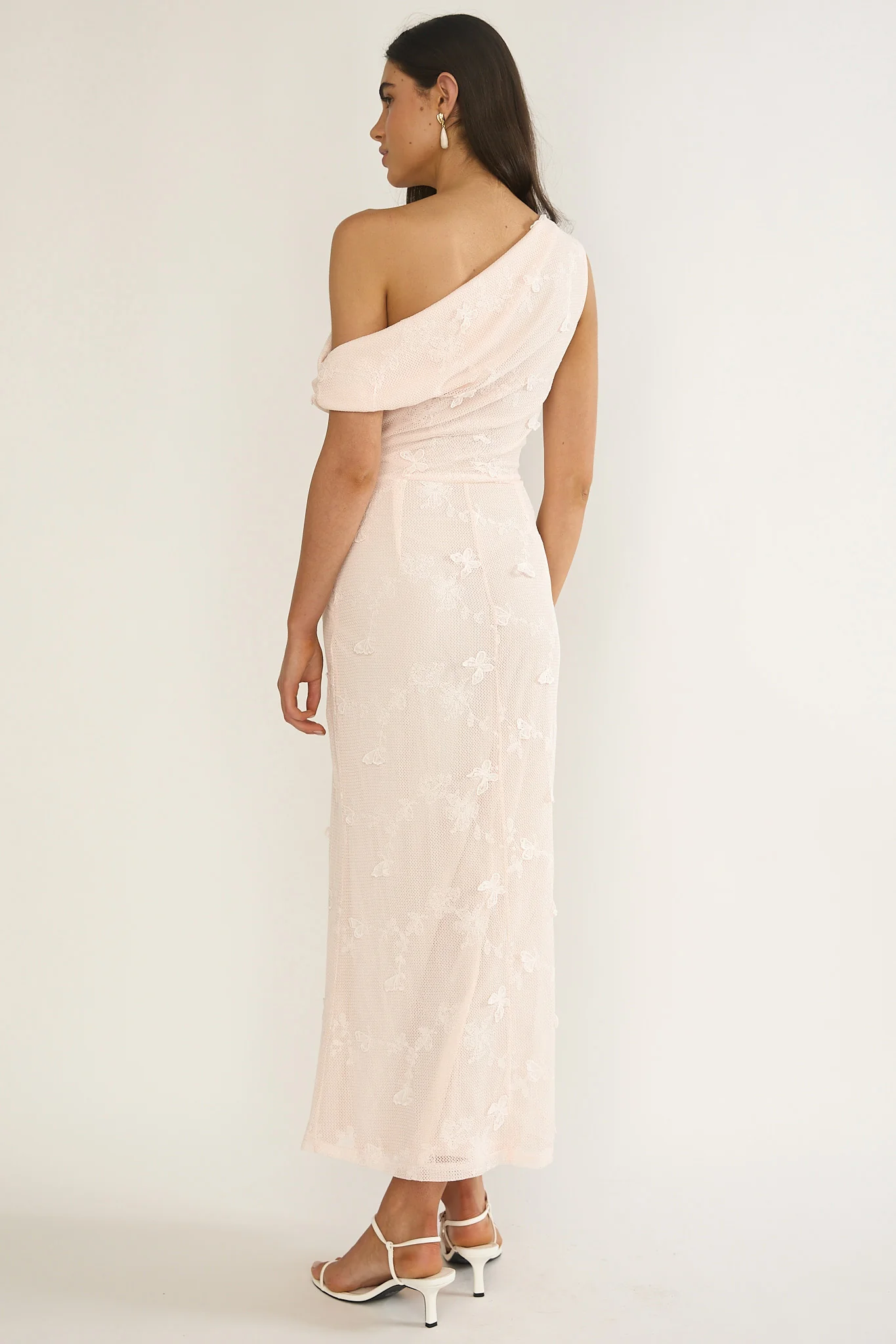 Alivya Asymmetric Neckline Maxi Dress Embellished Pink
