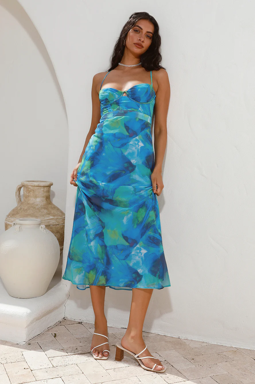 Diving Into The Ocean Midi Dress Blue