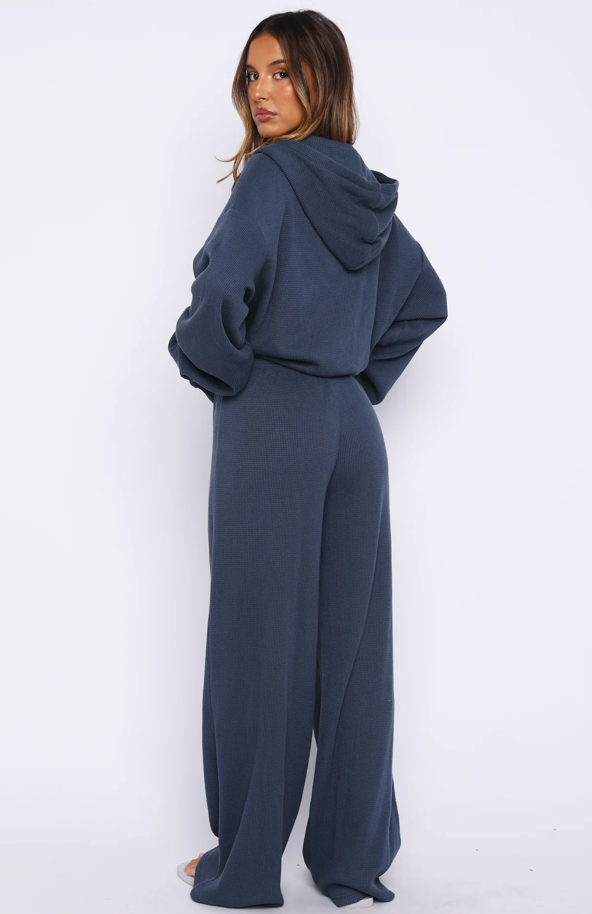 Leave Me Out Of It Waffle Wide Leg Sweatpants Navy