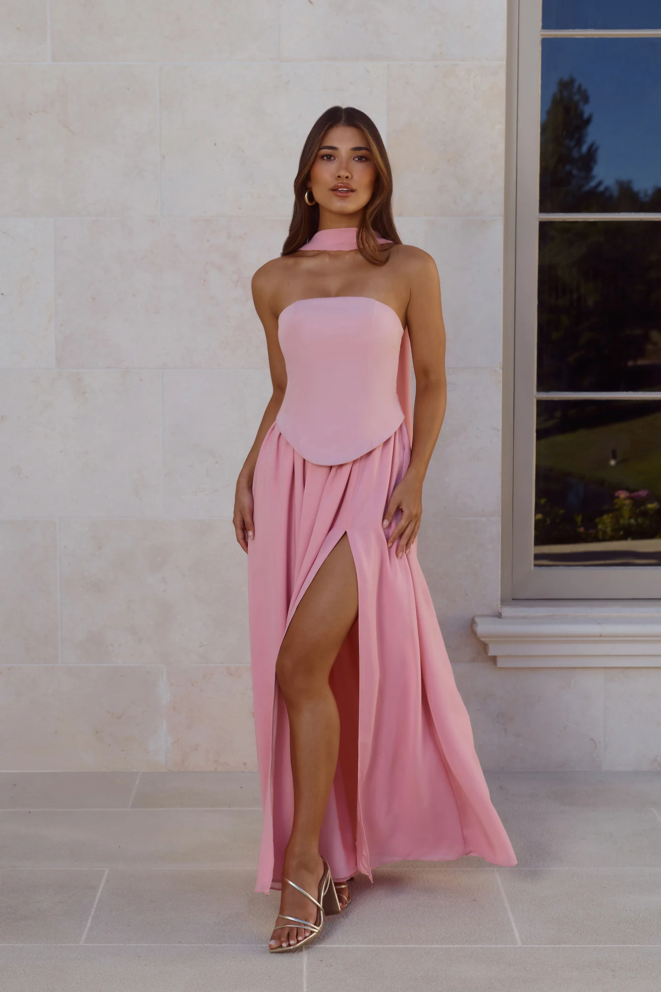 Polished Perfection Strapless Maxi Dress Pink