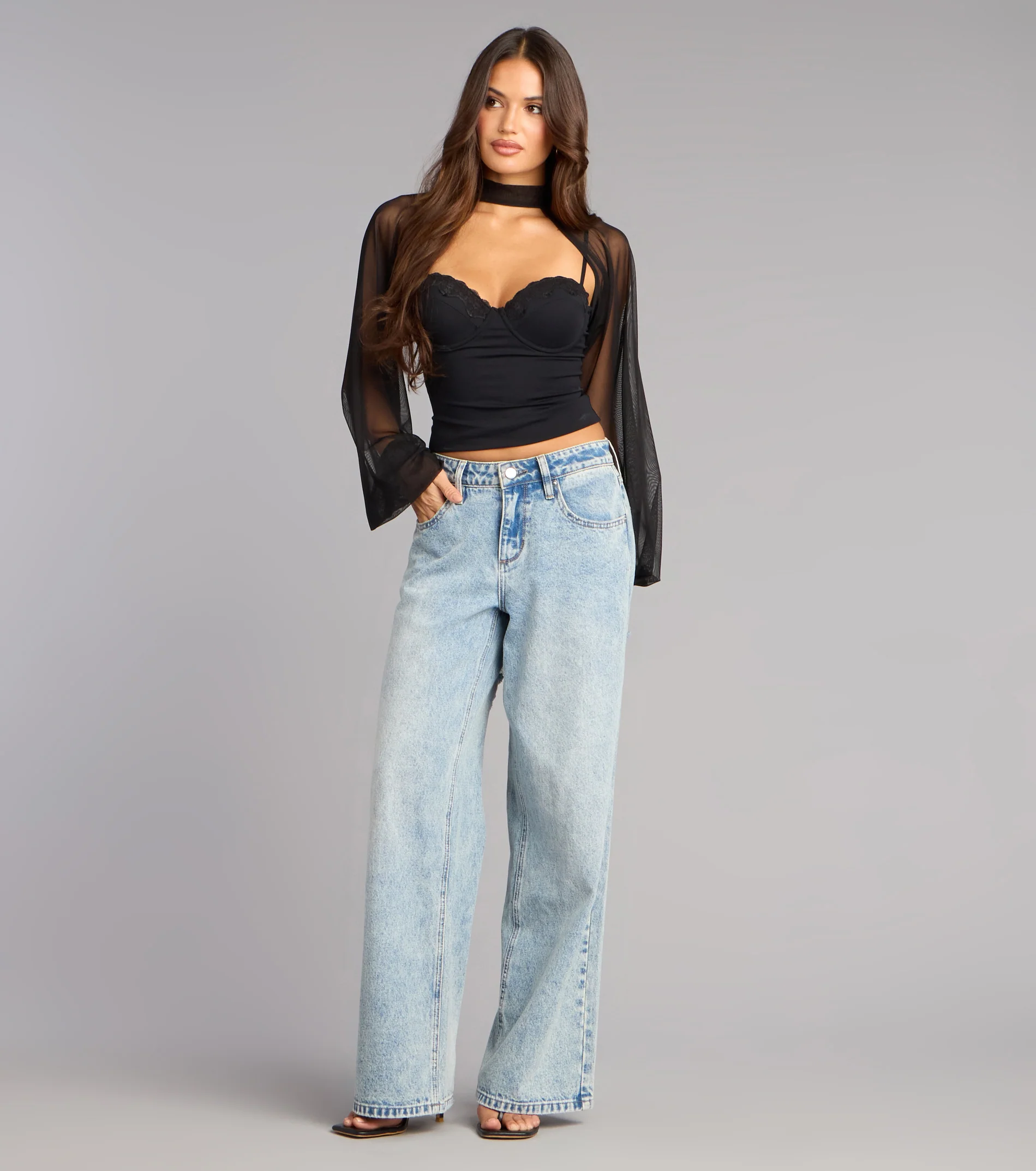 Sheer Drama Mesh Long Sleeve Topper