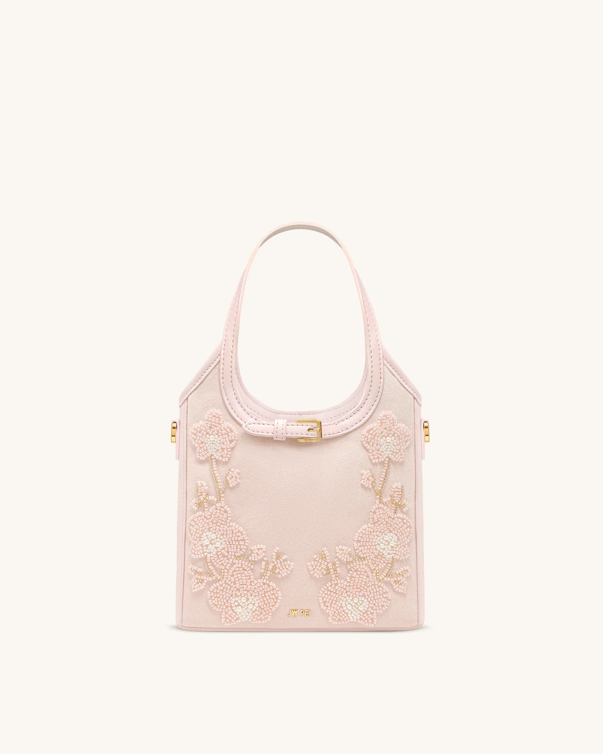 Brooke Mini Belted Embellished Orchid Beaded Top Handle Bag - Pink