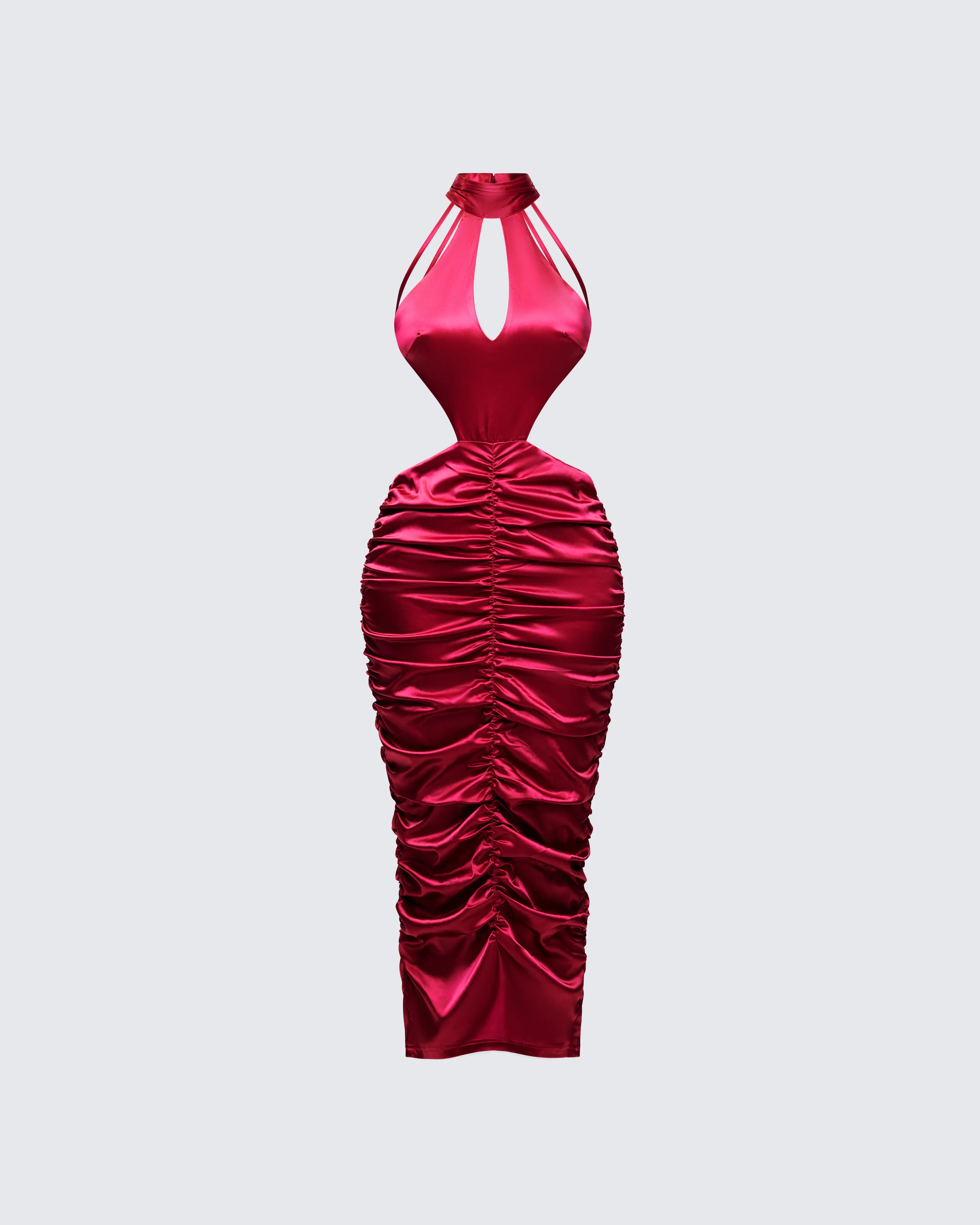 Junia Red Ruched Midi Dress