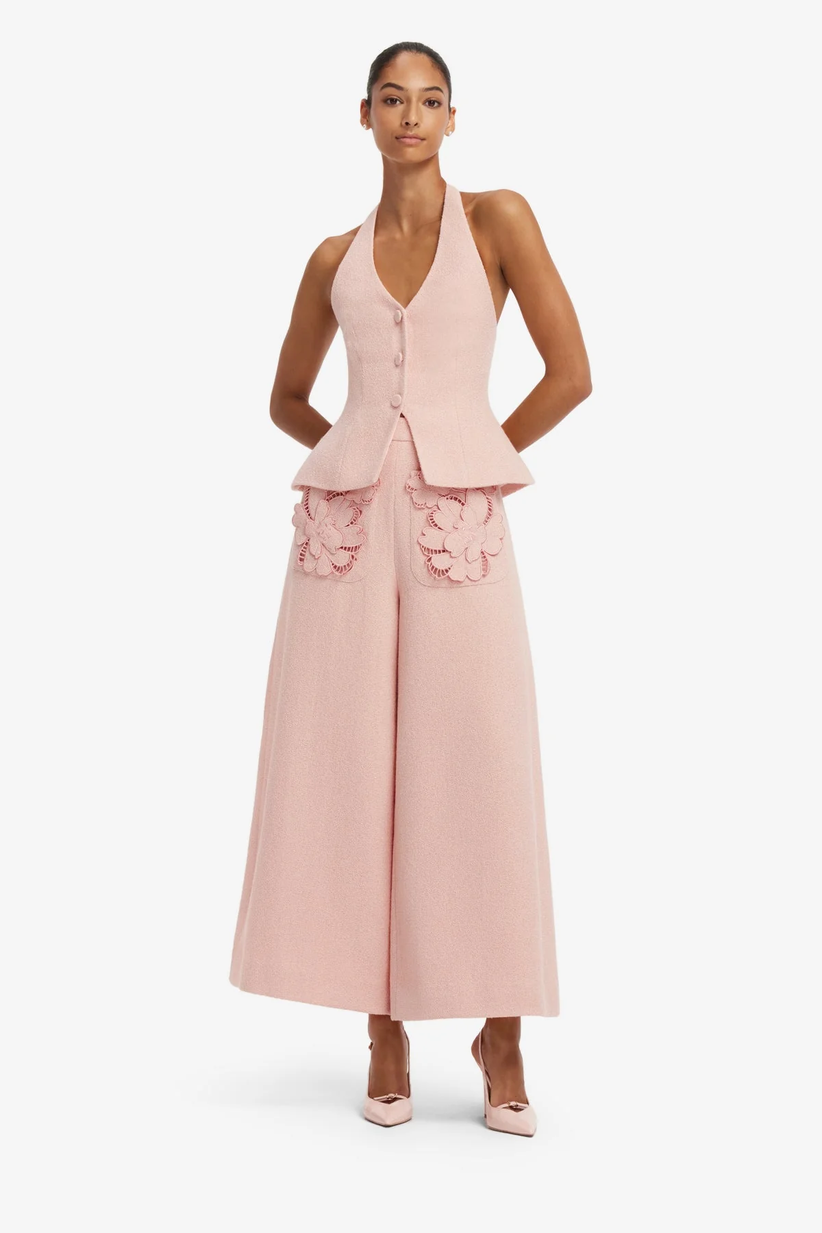 Millie Tweed Halterneck Top - Dusty Pink