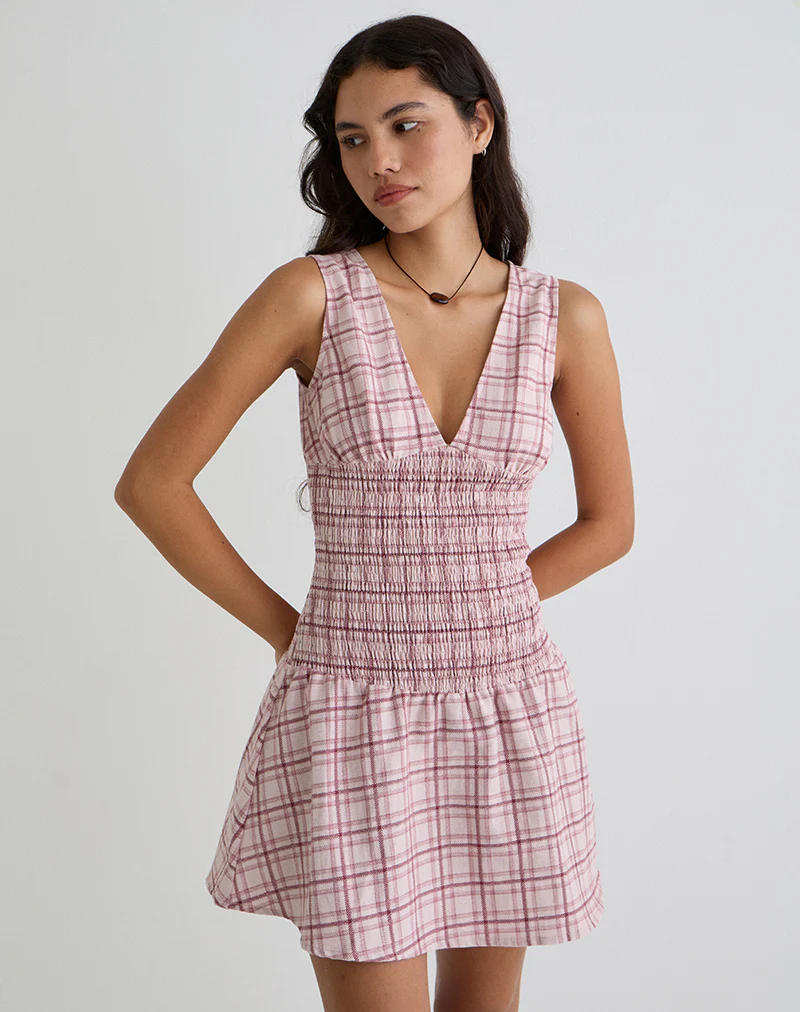 Hevoria Mini Dress in Basic Tartan Pink