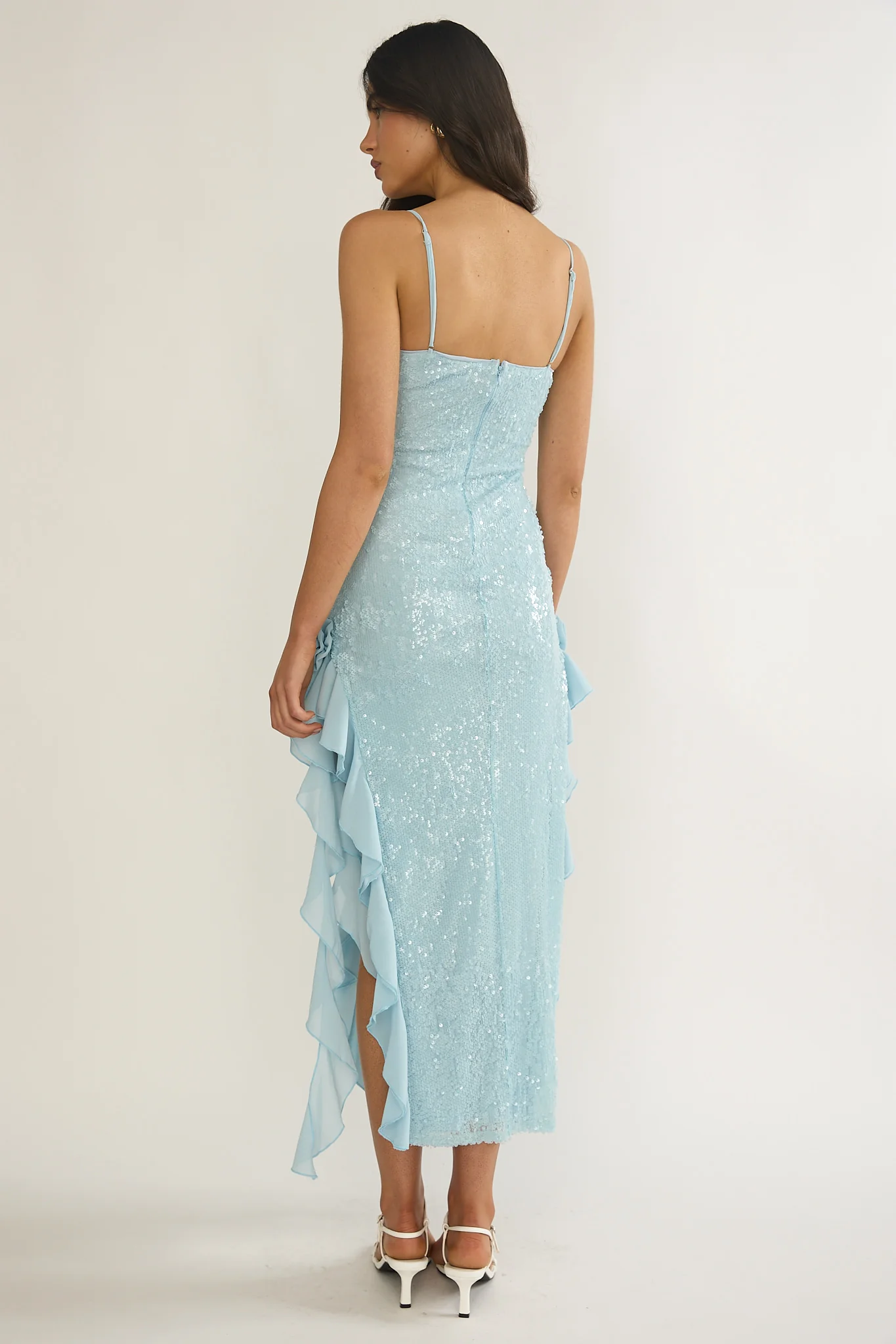 Sky's The Limit Ruffle Maxi Dress Sequin Blue - luluinthesky