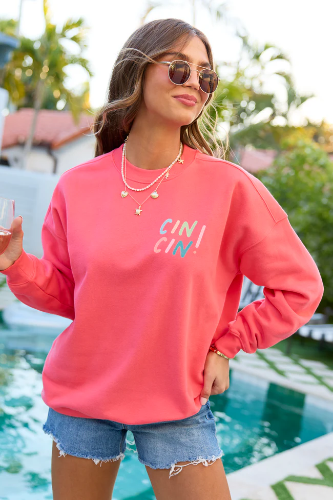 Cin Cin! Light Red Graphic Sweatshirt
