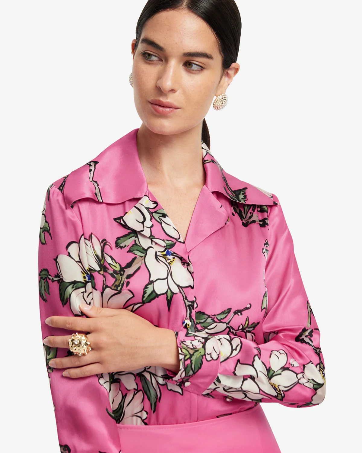 Sandra Silk Blouse - Pink Magnolia Print
