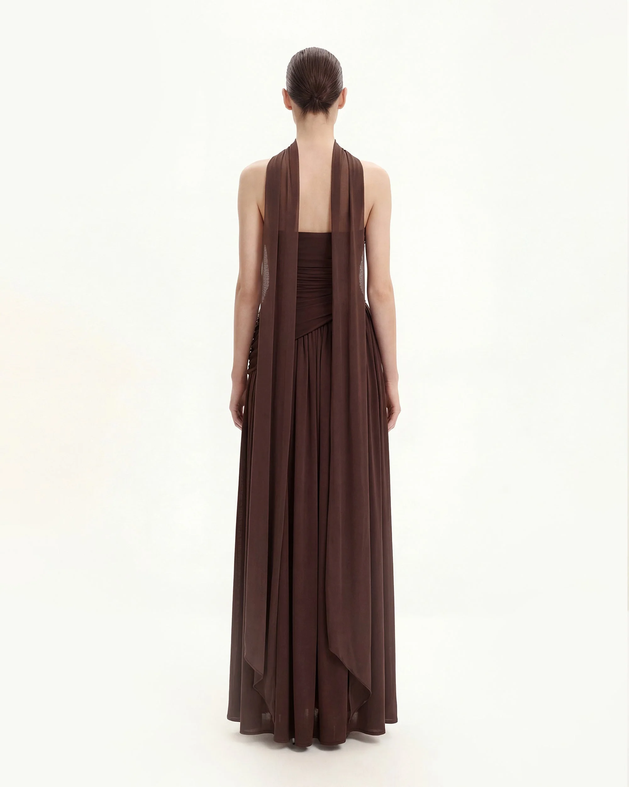 Ruched Panel Strapless Maxi Dress - Brown - FASHION NOB