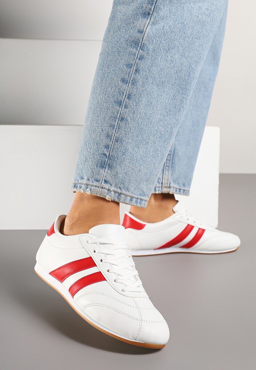 Biało-Czerwone Sneakersy Typu Tenisówki z Paseczkami Liantina