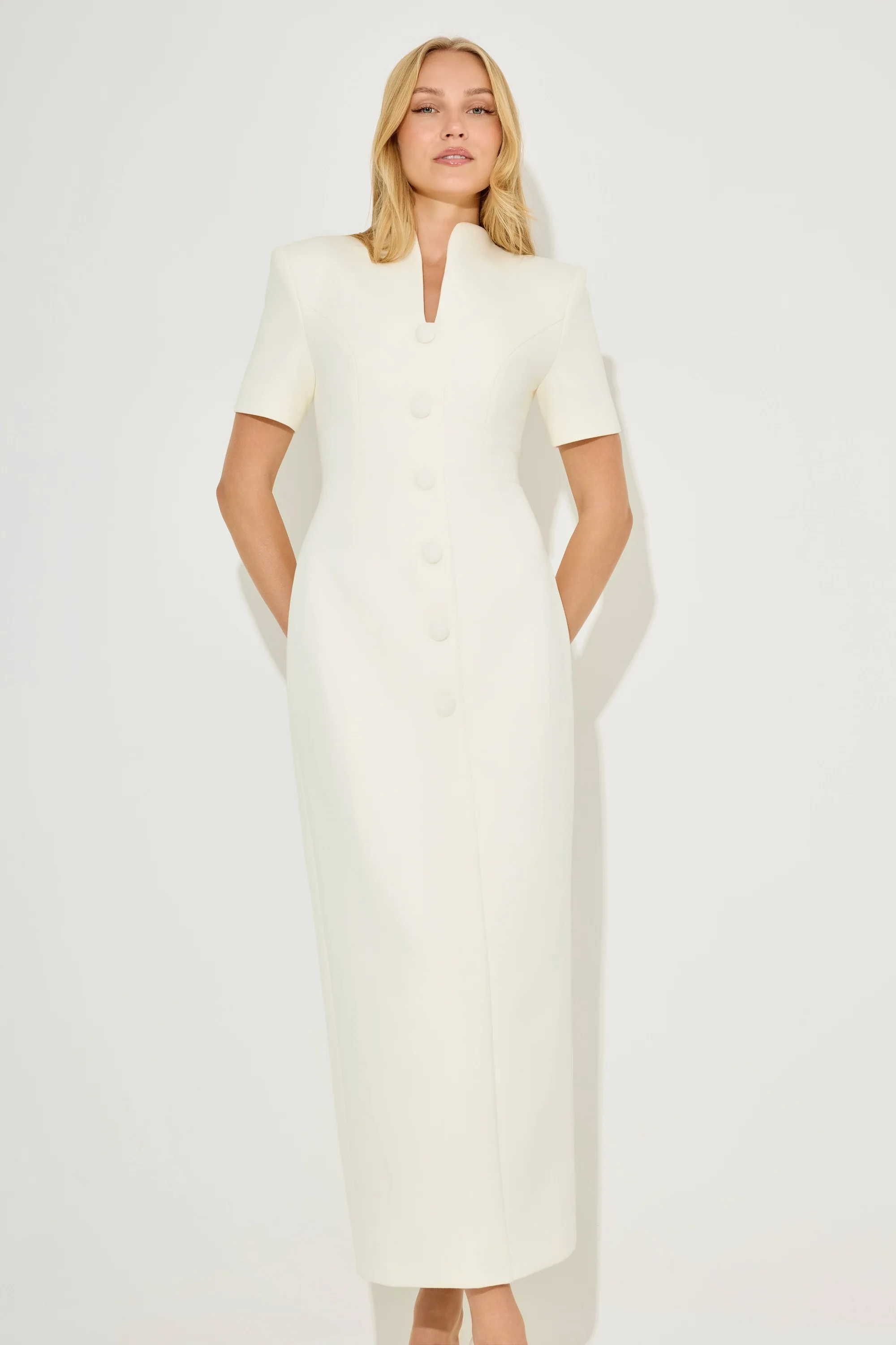 Cotton Mix Button Midi Dress