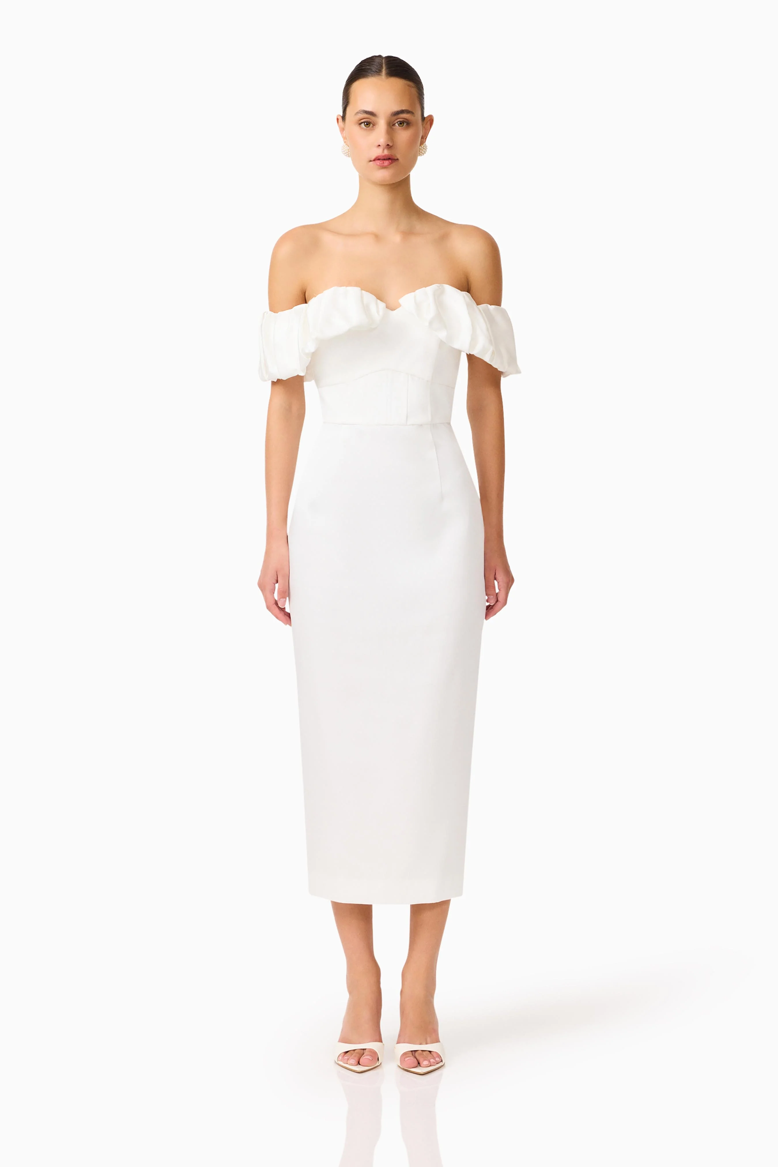 Espera Off Shoulder Midi Dress in White