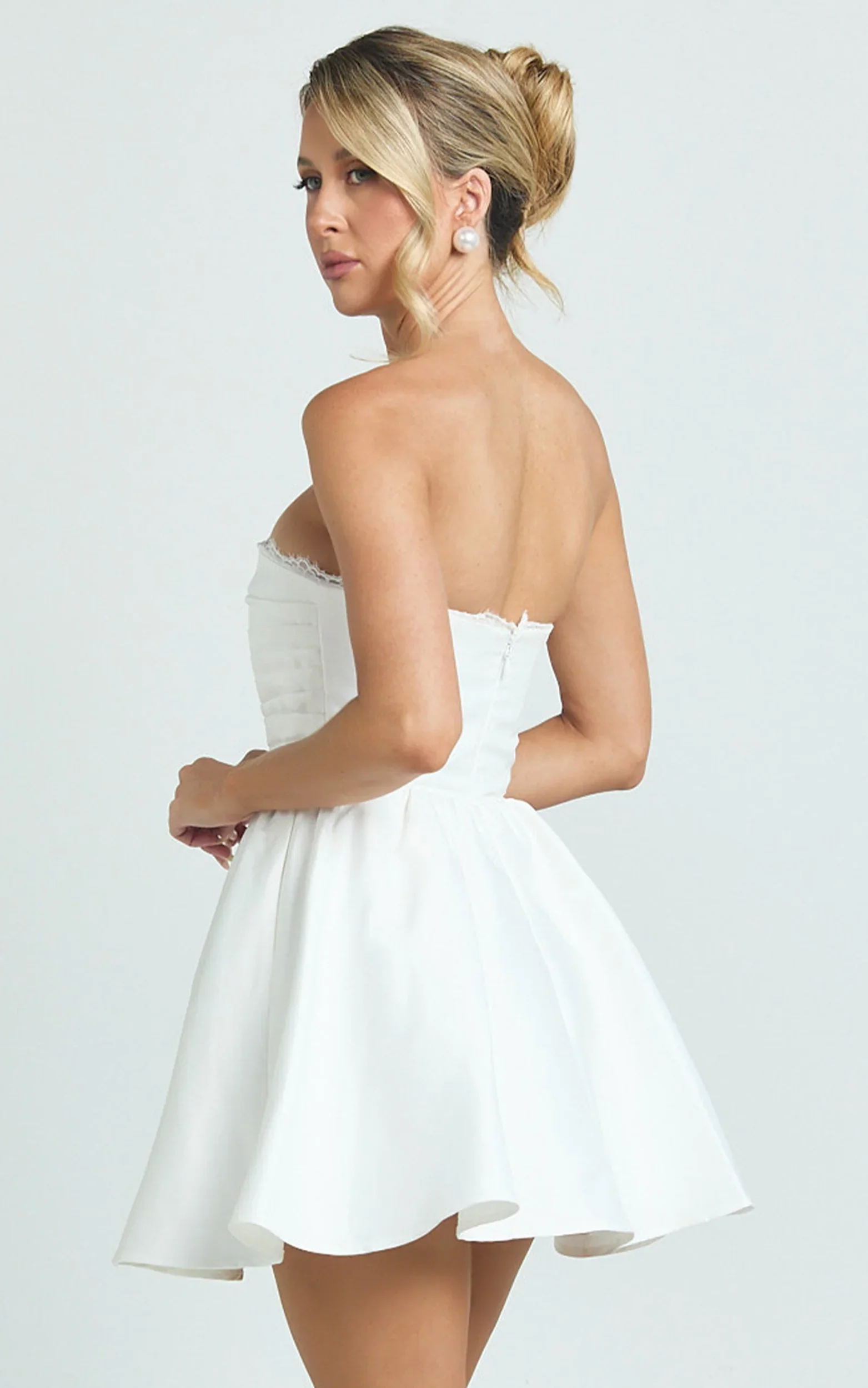 Bianca Mini Dress - Strapless Fit And Flare Dress in Ivory
