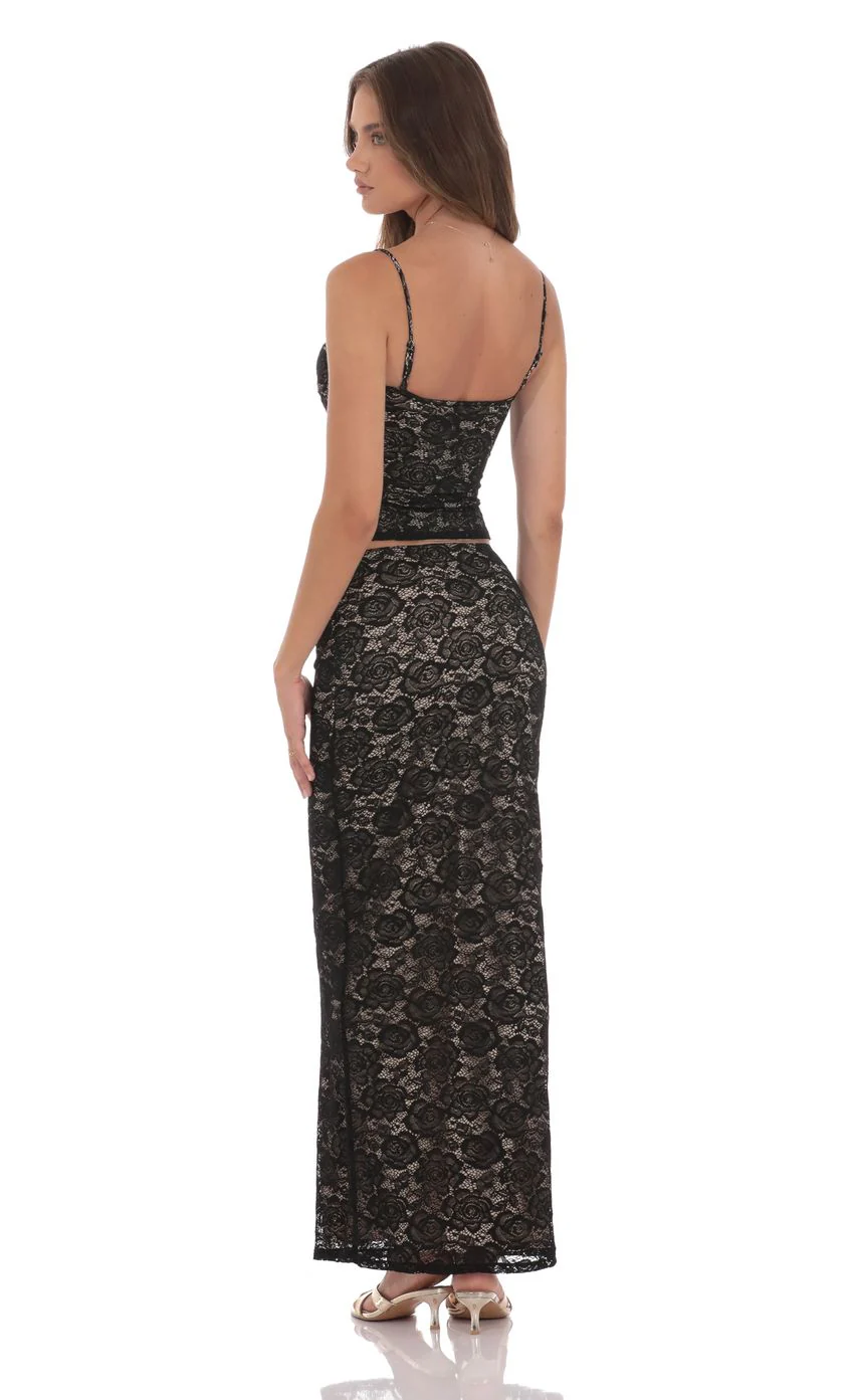 Lace Bodycon Two Piece Set in Black - luluinthesky