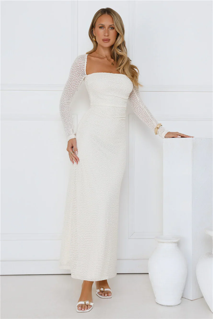 Hot Girl Habits Long Sleeve Maxi Dress Beige - luluinthesky