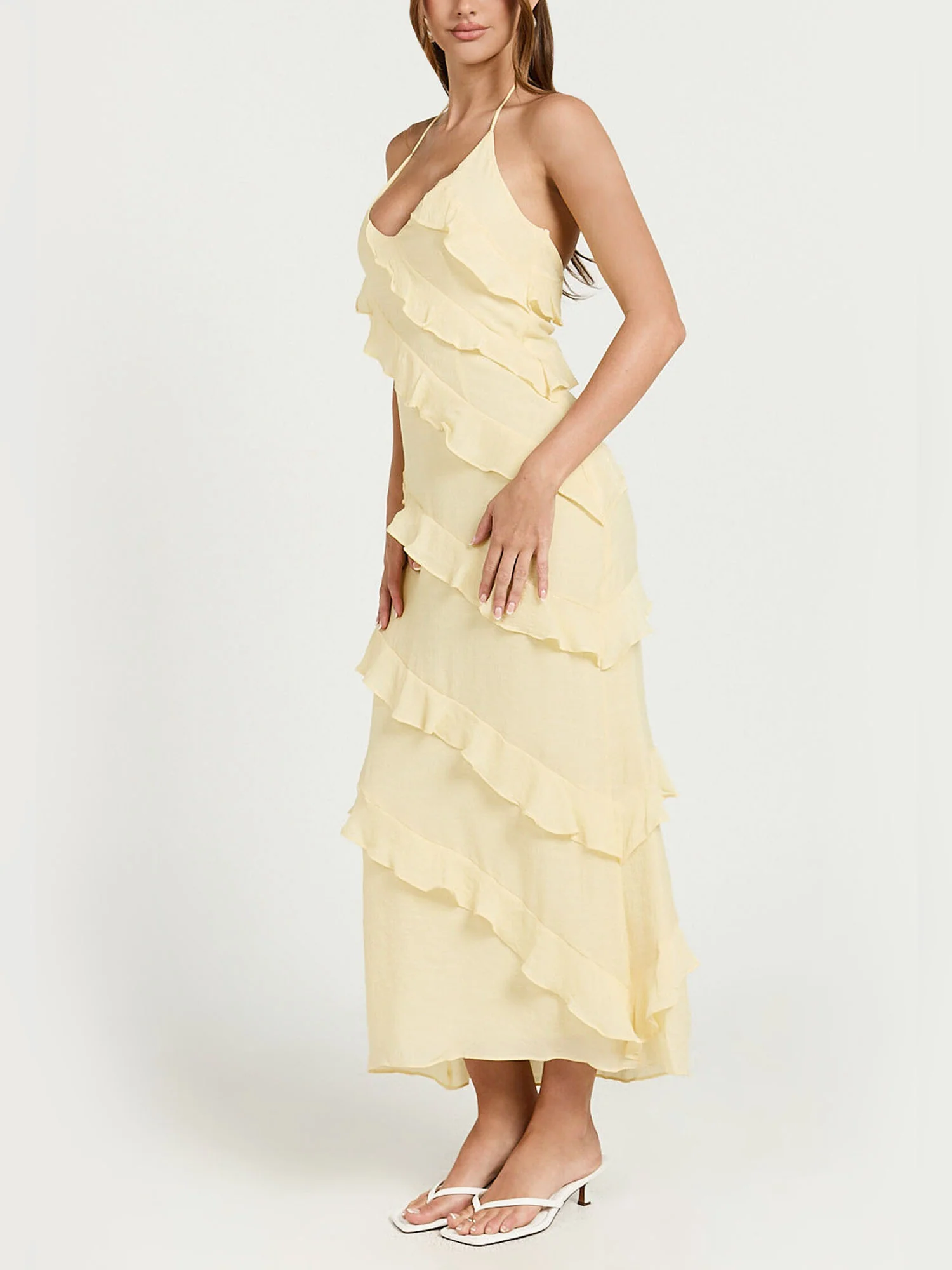 Butter Yellow Ruffle Tiered Midi Dress