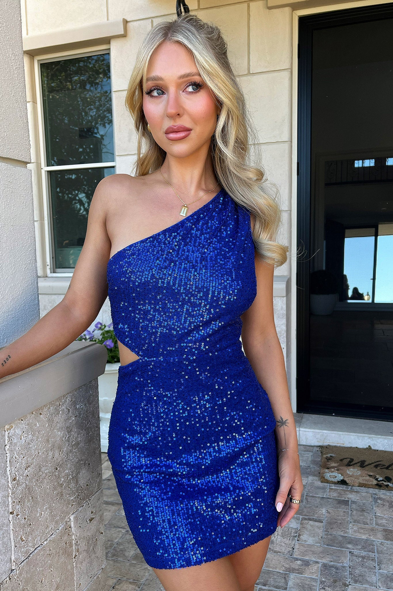 Dura One Shoulder Sequin Mini Dress - Royal Blue