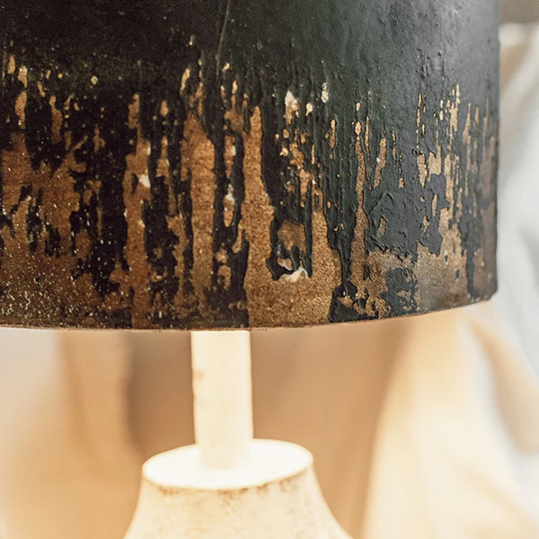 Wood Base Tabletop Lamp with Metal Splatter Shade