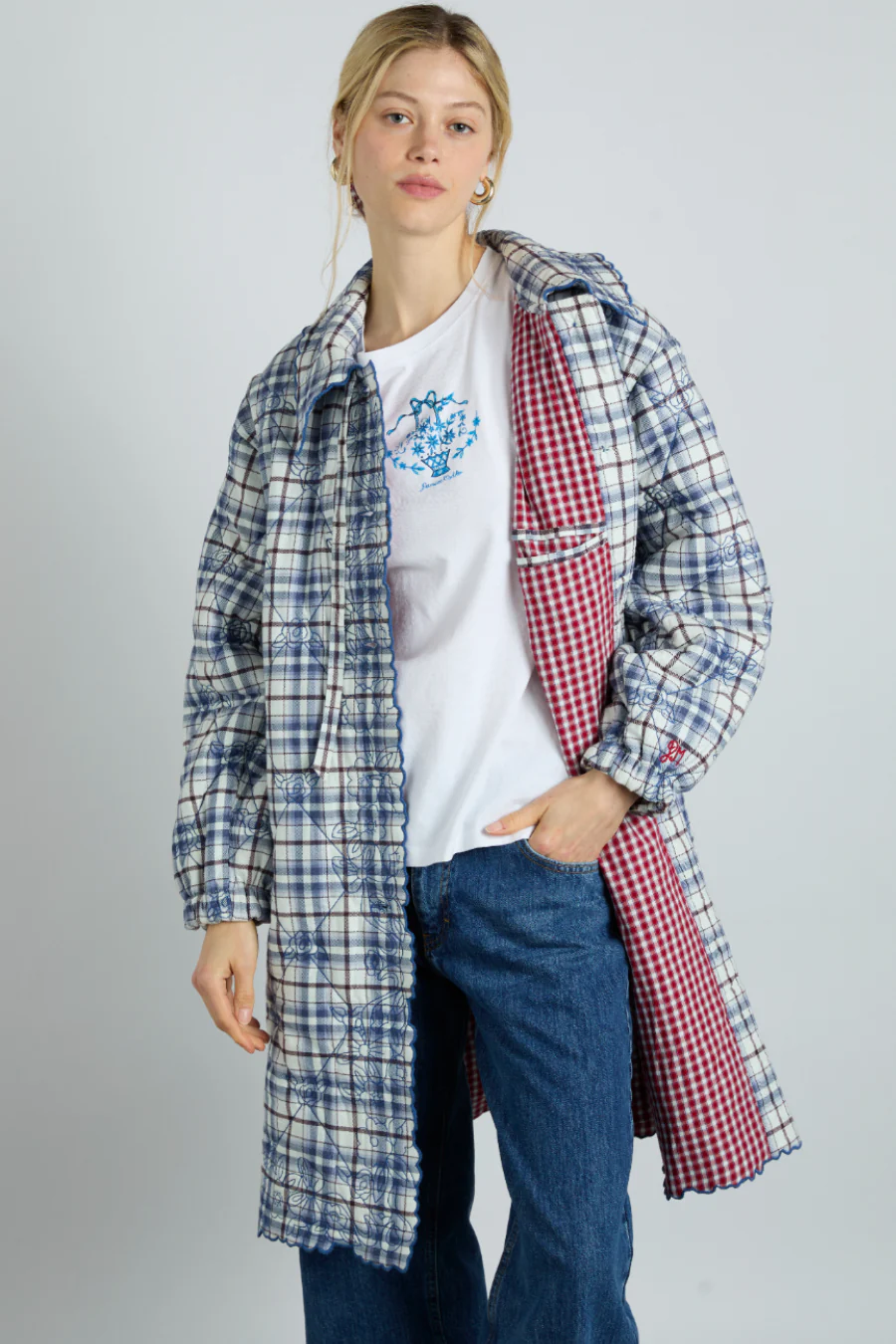 avery quilted jacket- navy check - luluinthesky