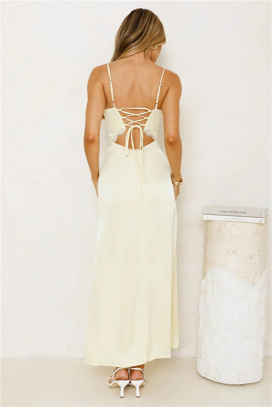 Softly In Season Satin Maxi Dress Yellow