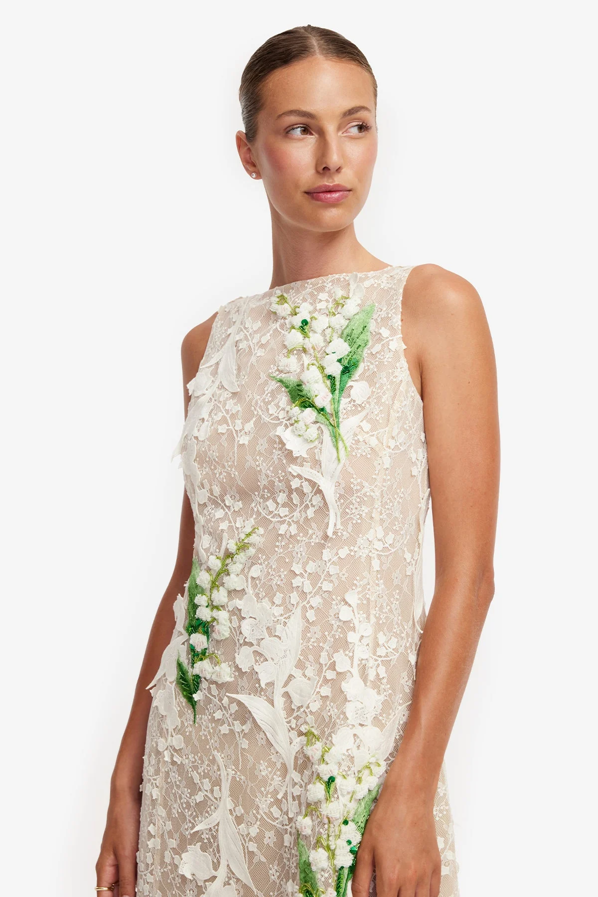 Cleo Embellished Lace Sleeveless Midi Dress - Snow Meadow