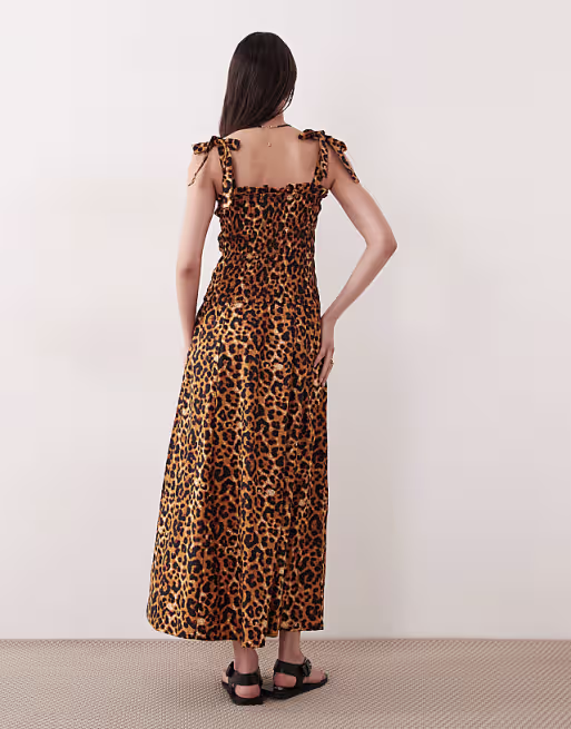 Esmée tie strap maxi beach dress in leopard print