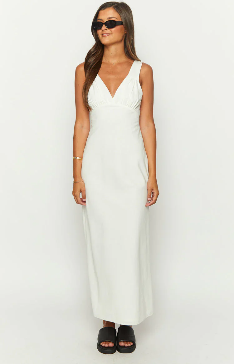 Verlaine White Linen Blend Maxi Dress - luluinthesky