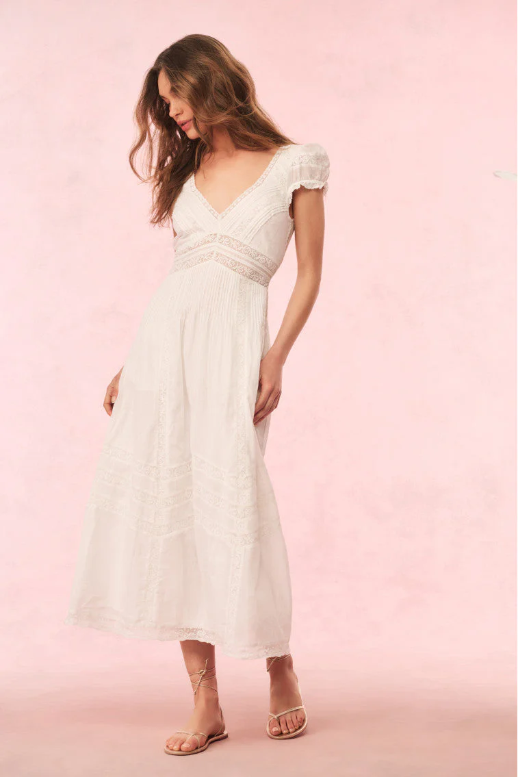 Suvi Cotton Midi Dress - White - luluinthesky