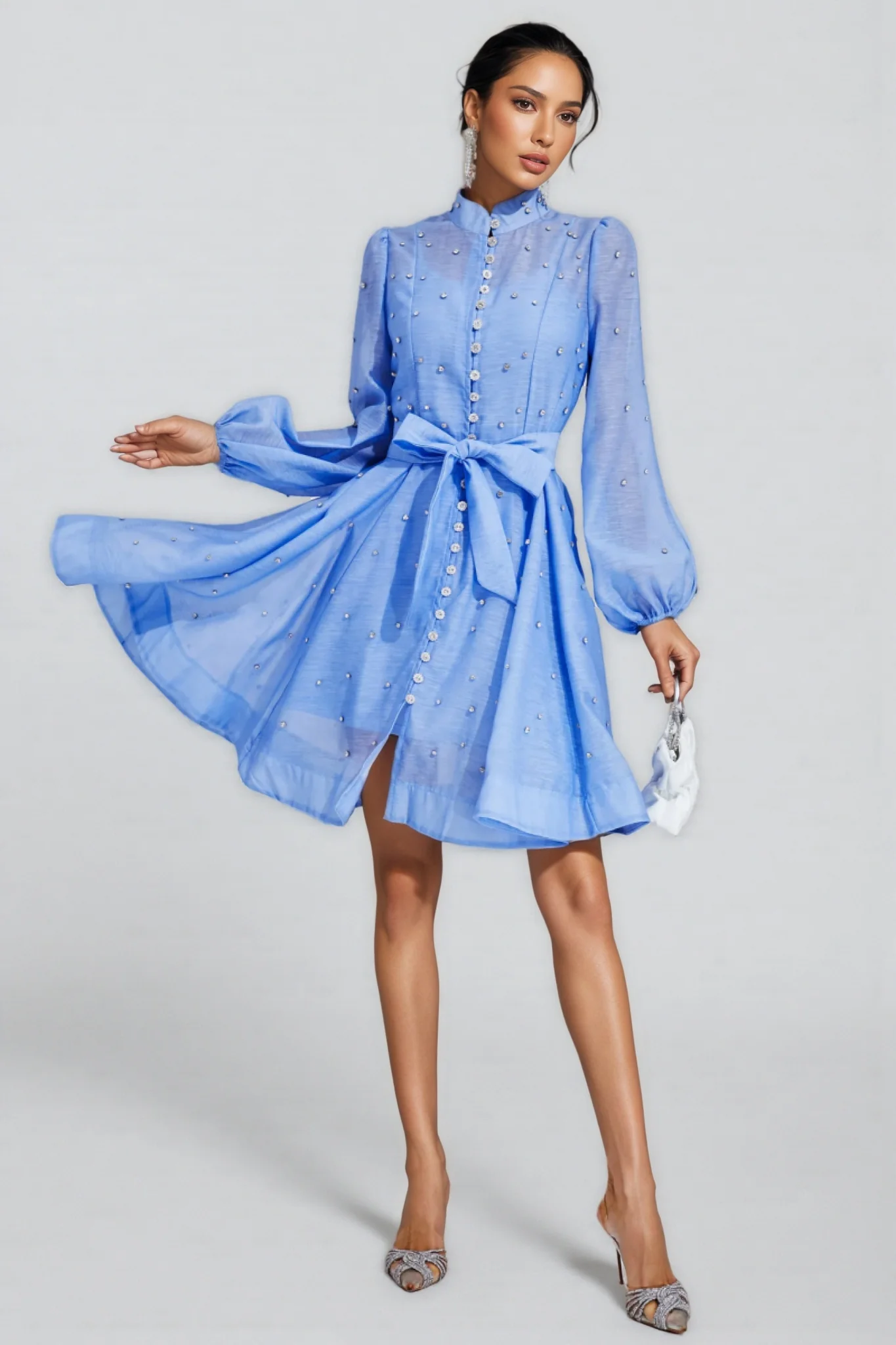 Debrs Blue Diamond Embellished Mini Dress