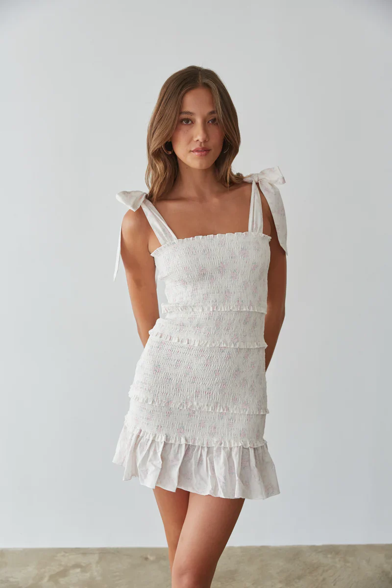 Everleigh Floral Smocked Tie Strap Mini Dress