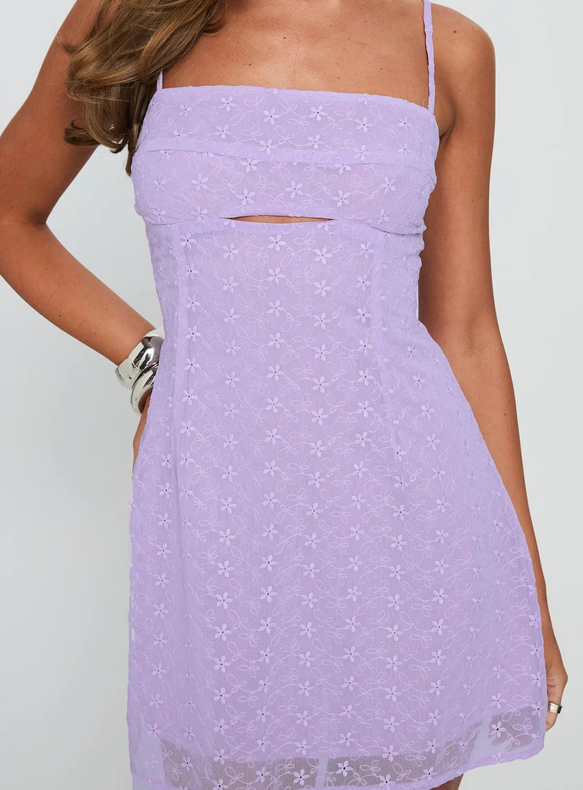 Shelley Embroidered Mini Dress Lilac - luluinthesky