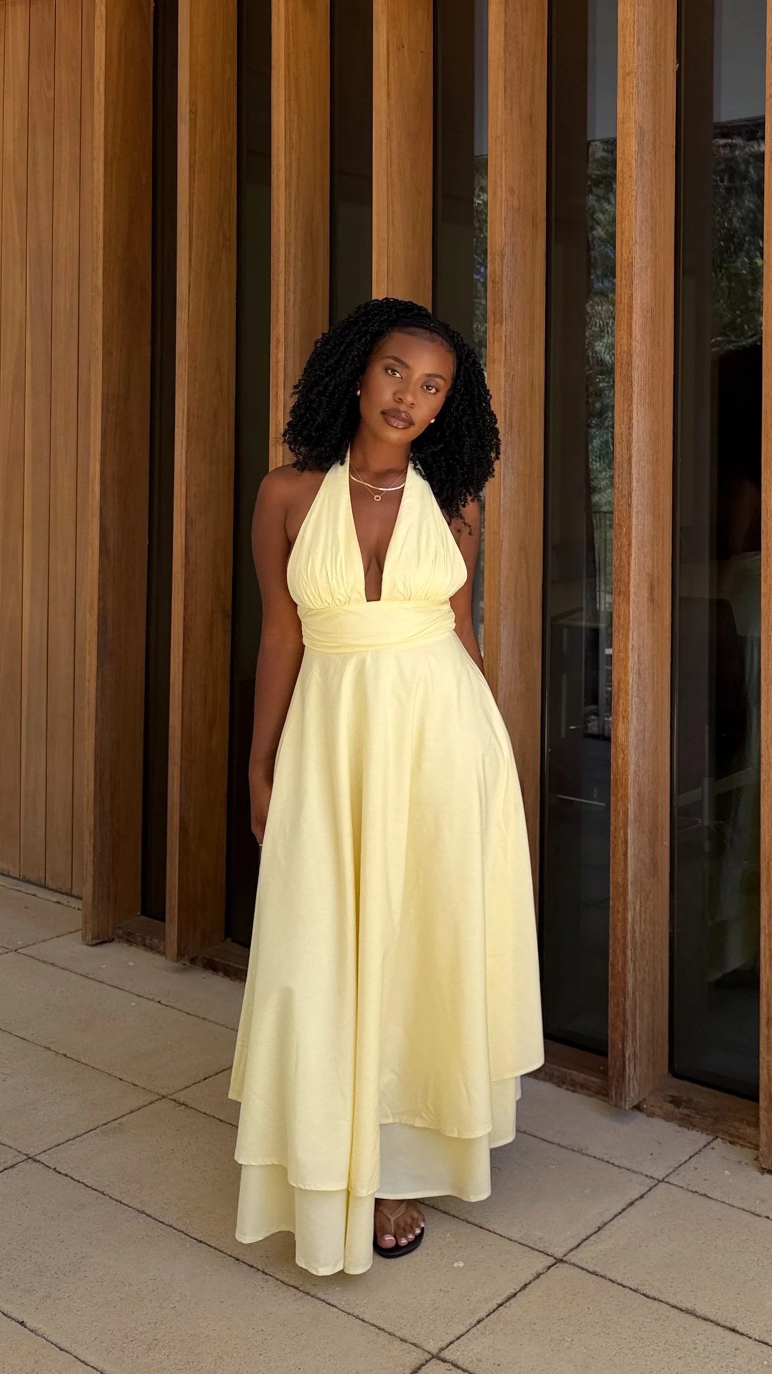 Kathy Halter Neck Maxi Dress - Lemon - luluinthesky