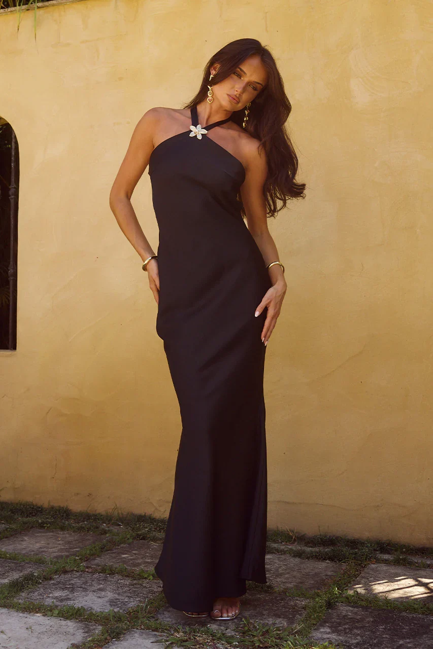 CHARA LOW CROSS BACK MAXI DRESS - BLACK