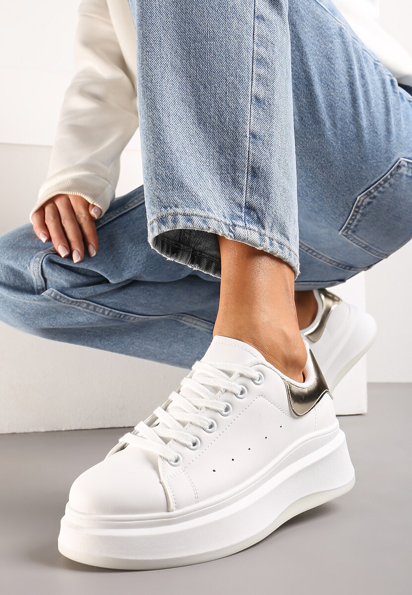Czarne Sznurowane Sneakersy z Imitacji Skóry na Platformie Filamena
