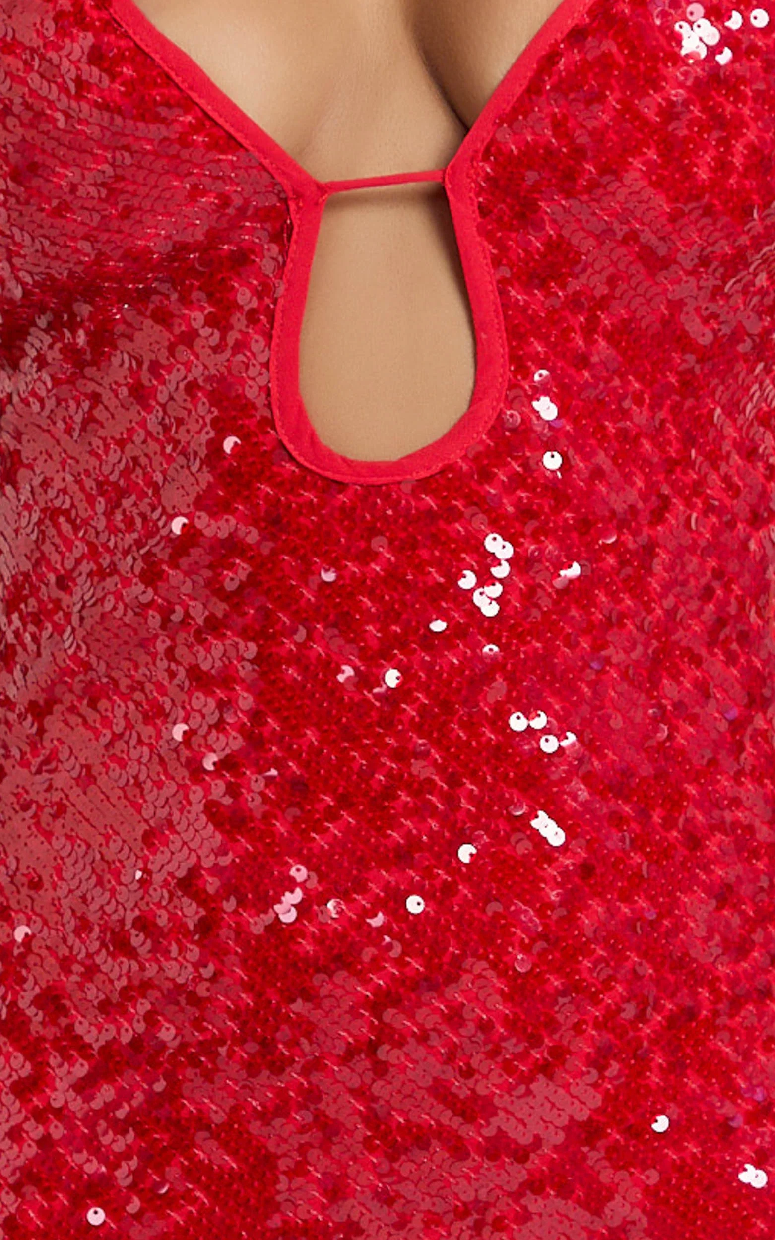 Finn Maxi Dress - Plunge Neck Sheer Sequin Slip Dress in Red