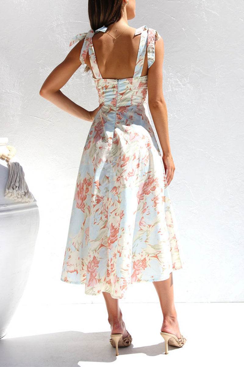 A-Line Midi Printed Chiffon Dress 782420913896