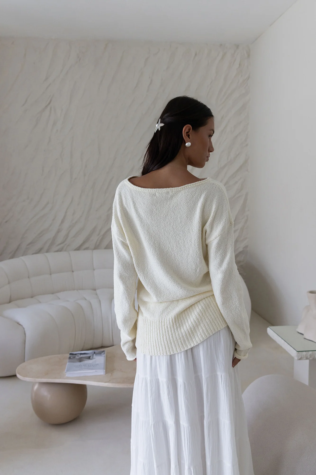 Sugar Petal Off Shoulder Knit Sweater White