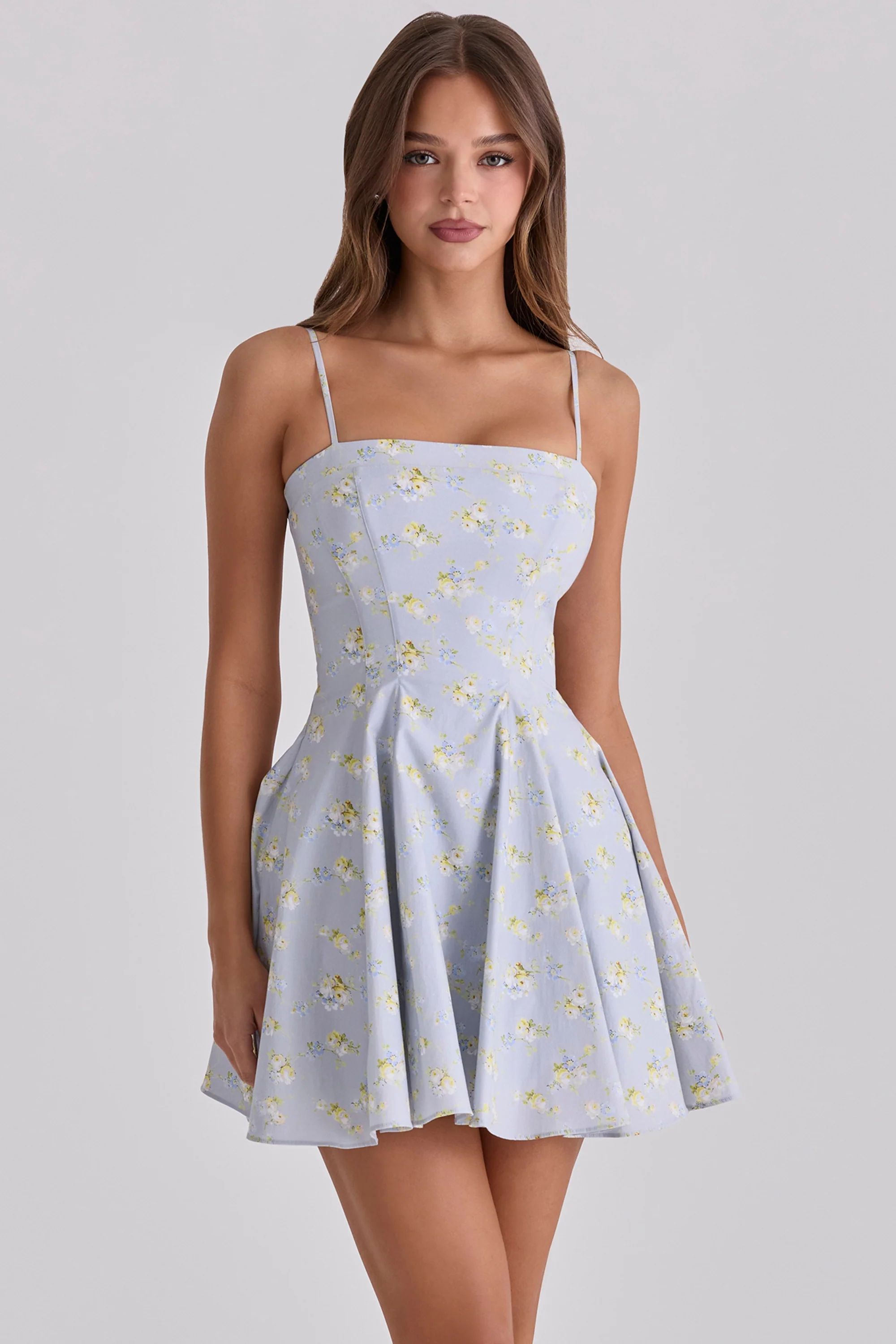 blue wildflower floral print cotton mini sundress