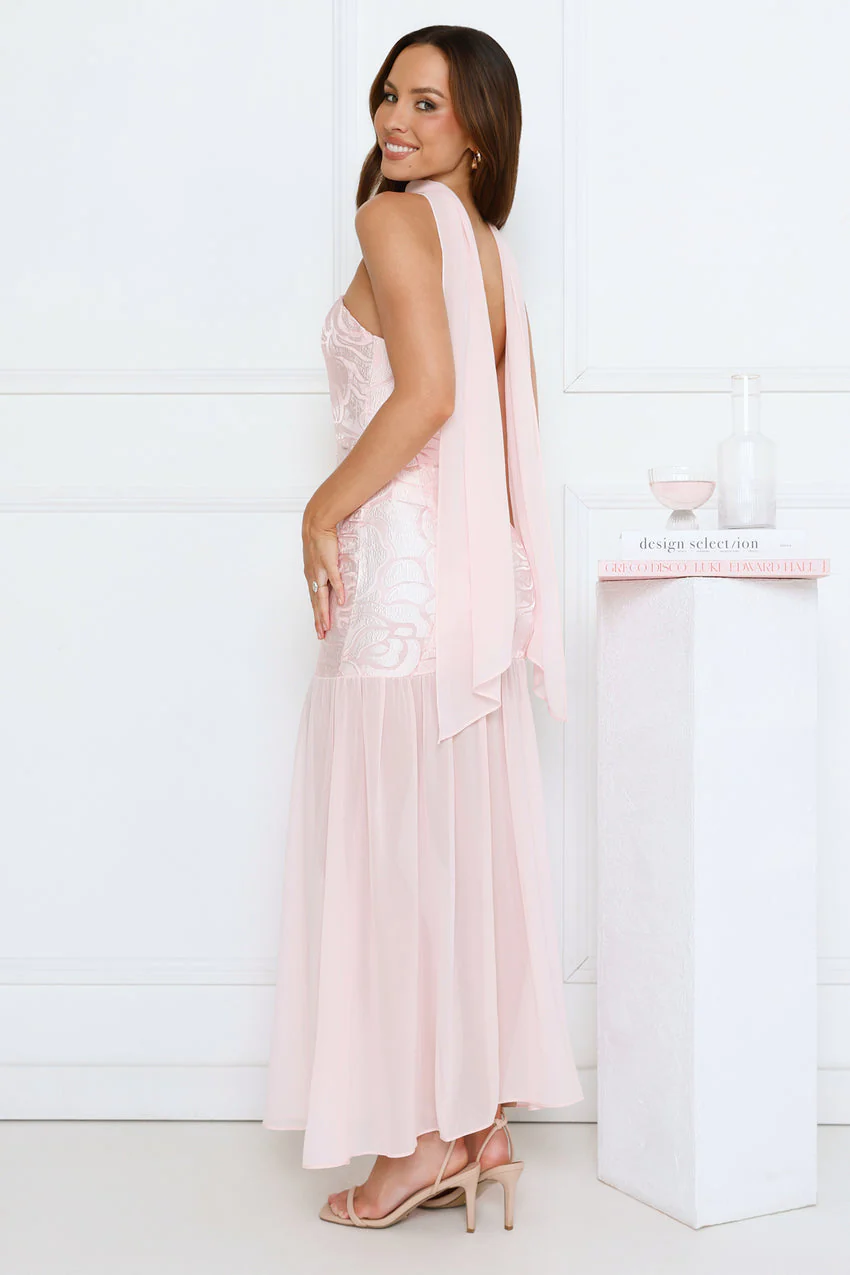 Sophisticated Night Strapless Maxi Dress Pink - luluinthesky