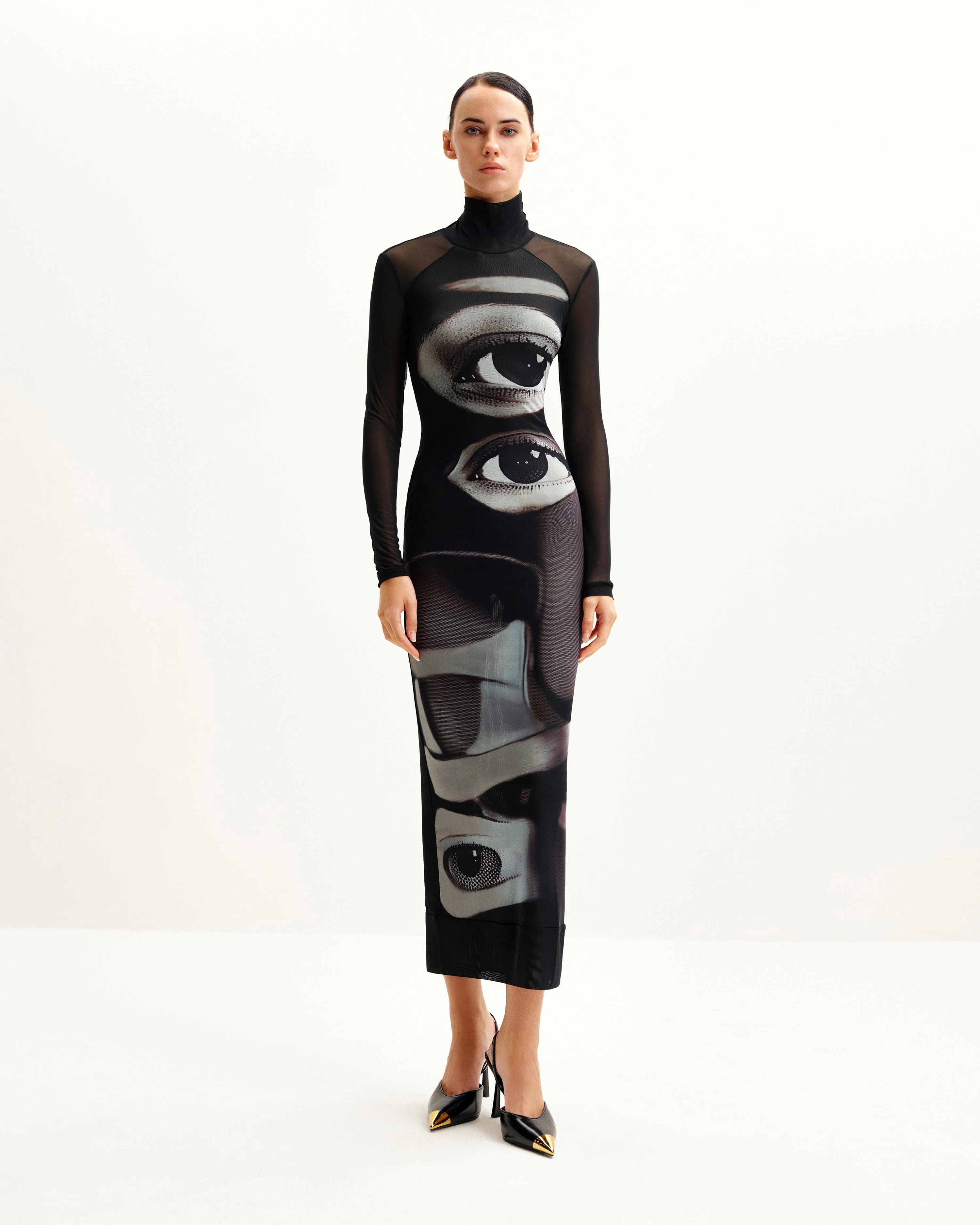 Sophia Eye Print Mesh Dress - Black/White