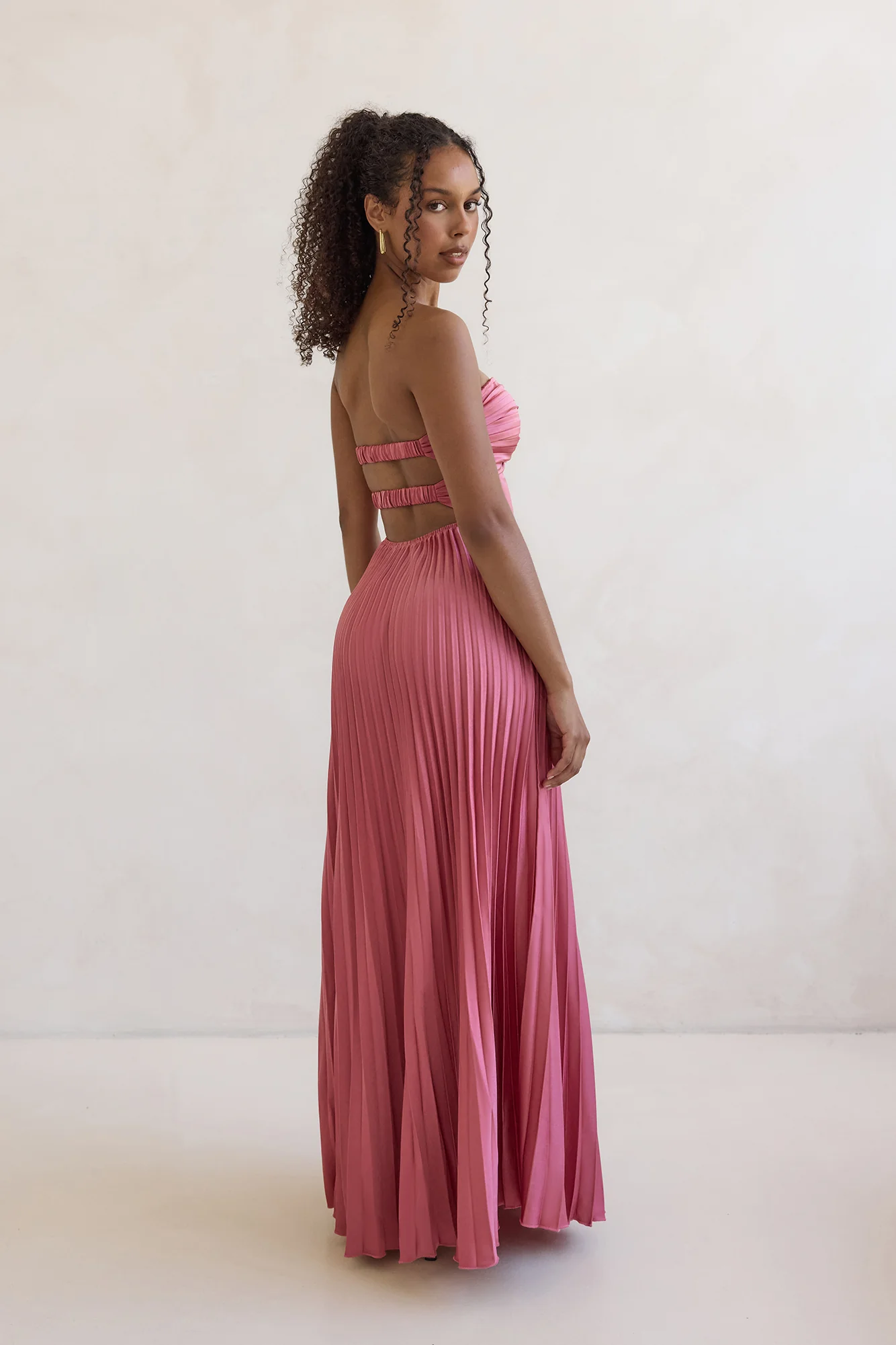 Decades Ago Plisse Strapless Maxi Dress Rose