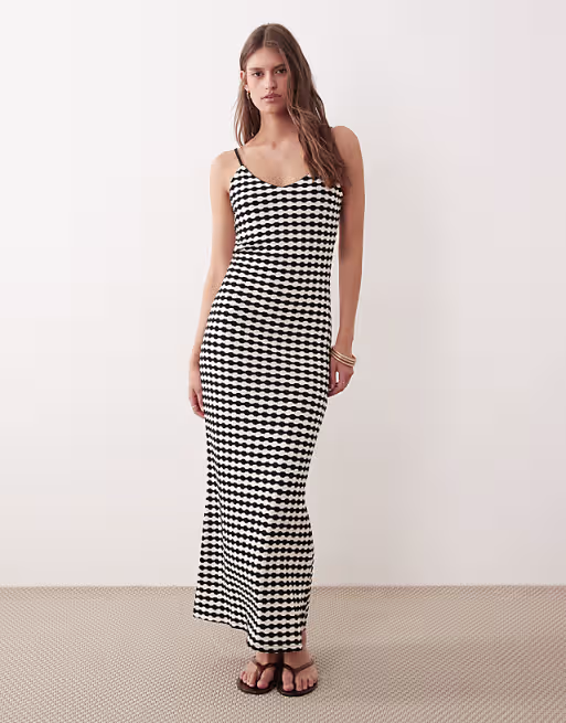 crochet jersey maxi sundress in mono stripe
