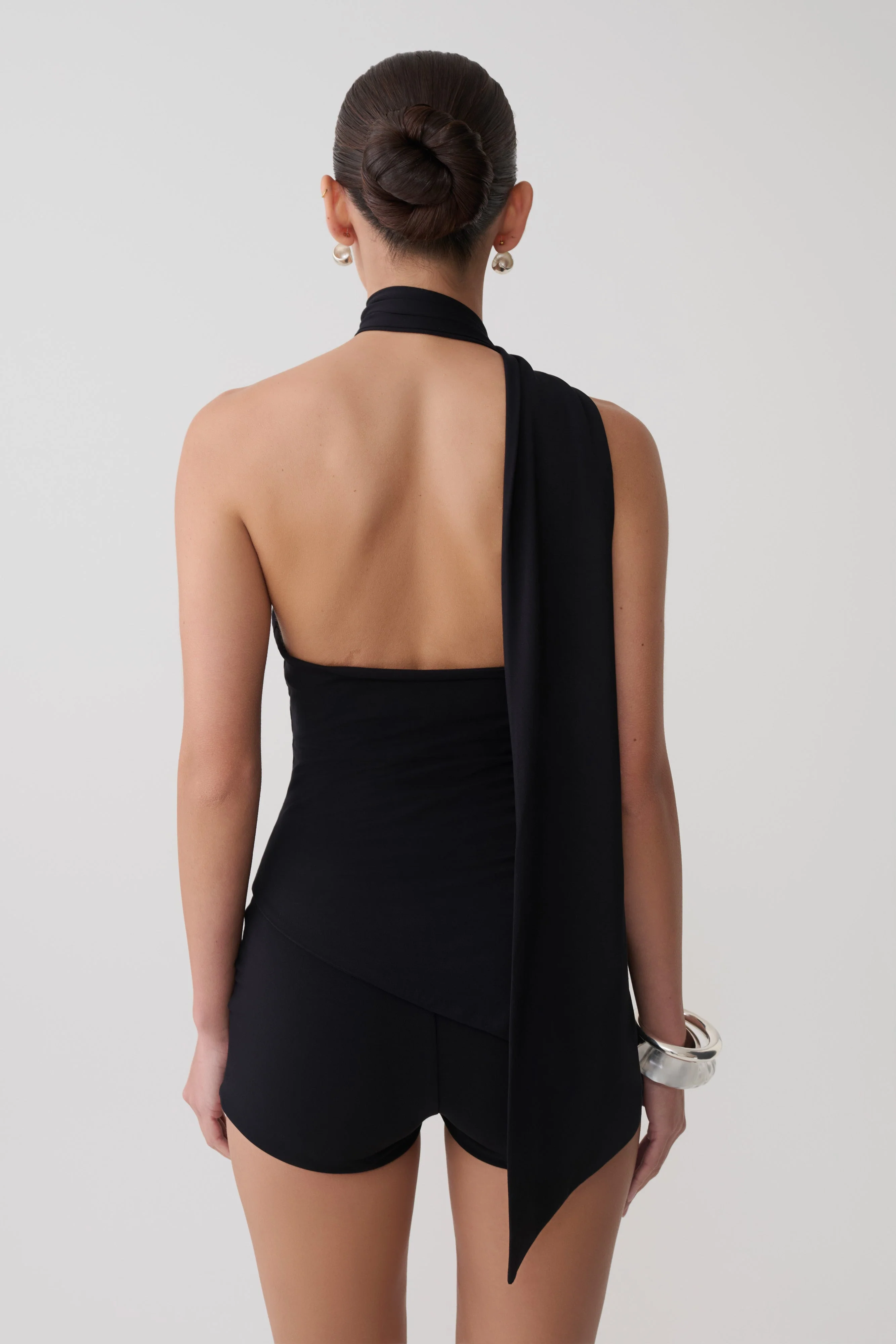 Jemma One Shoulder Tie Top - Black