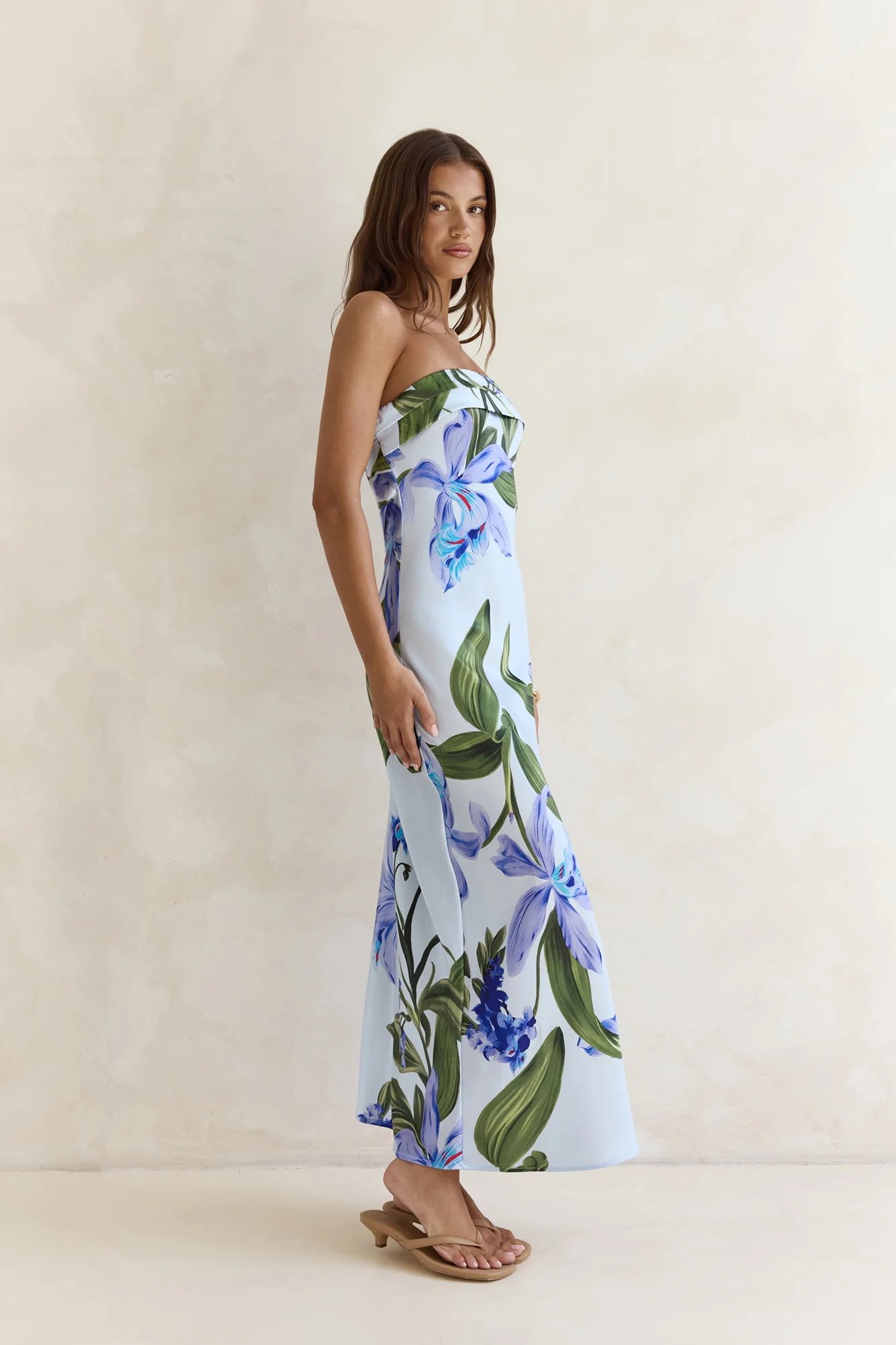 Bells Of Spring Satin Strapless Maxi Dress Blue - luluinthesky