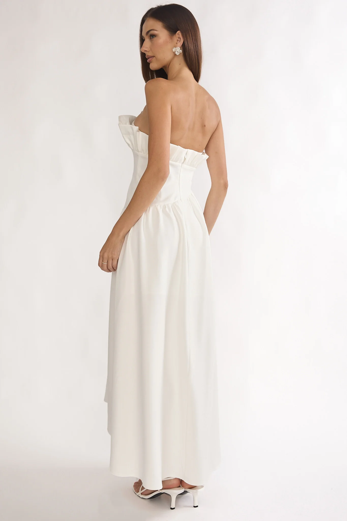 Ilianah Frill Bust Asymmetric Hem Maxi Dress Off White