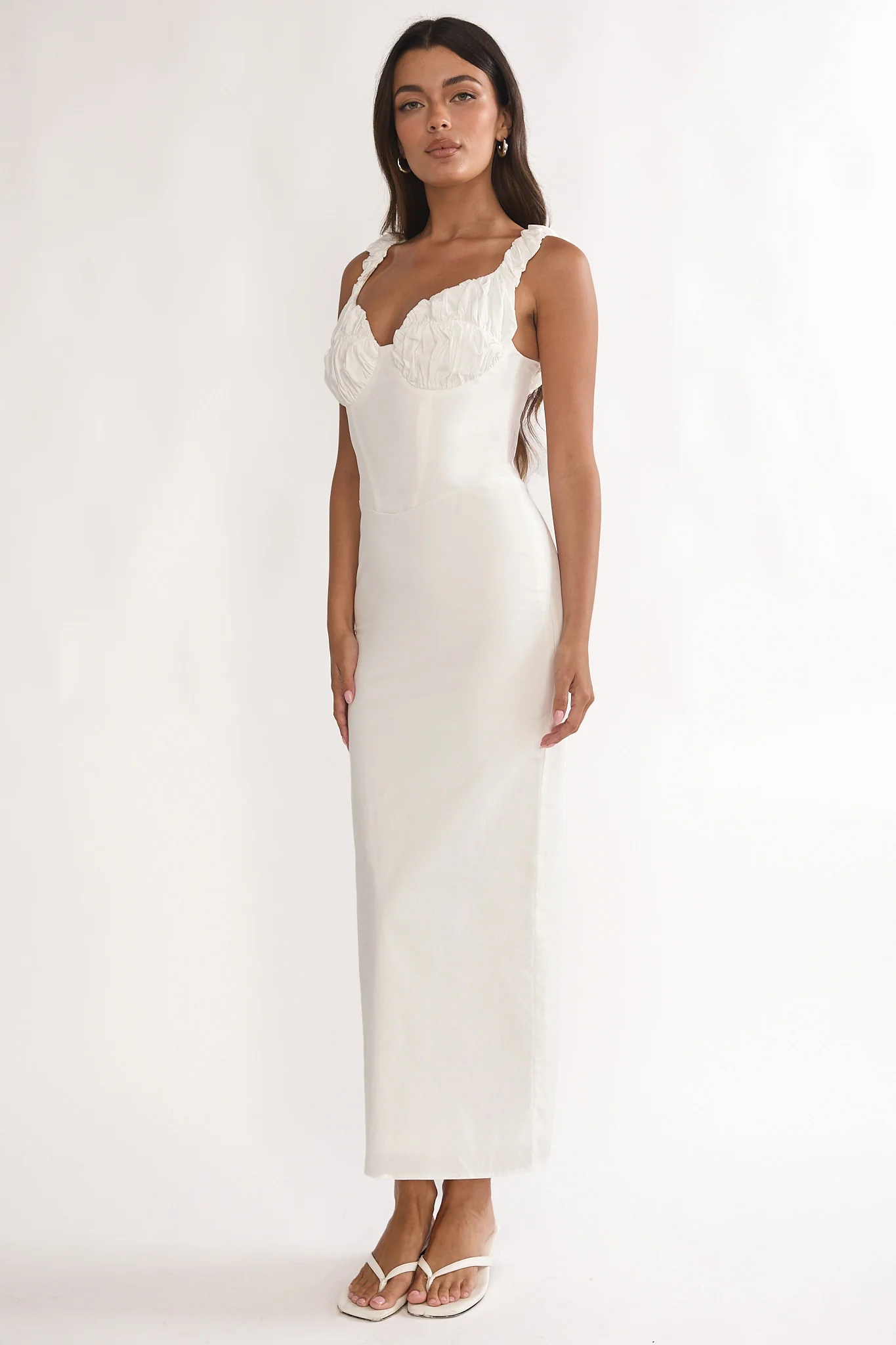 Zabrina Shirred Bust Maxi Dress Off White - luluinthesky