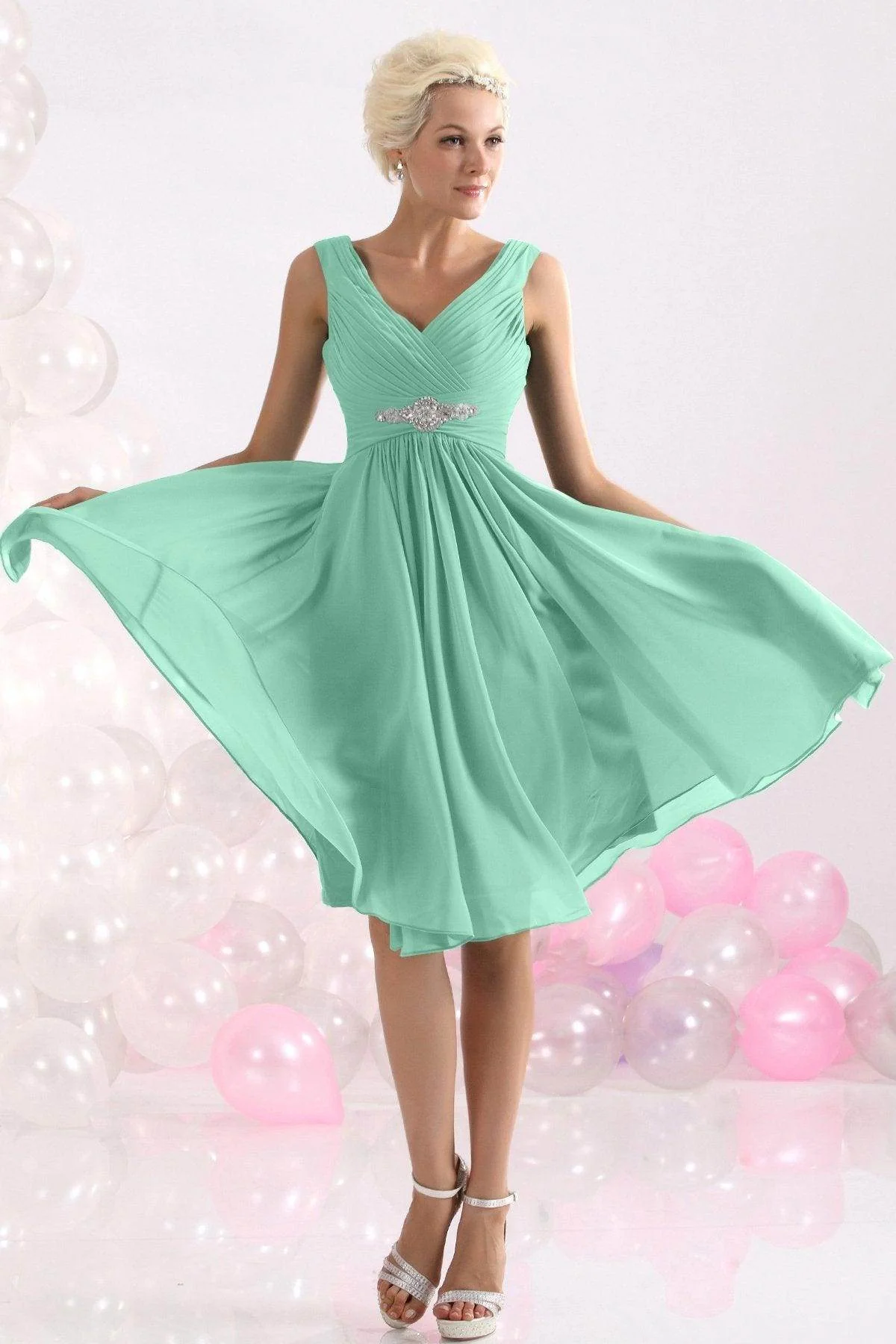A-Line Knee Length Chiffon Bridesmaids Dress COZK1302A