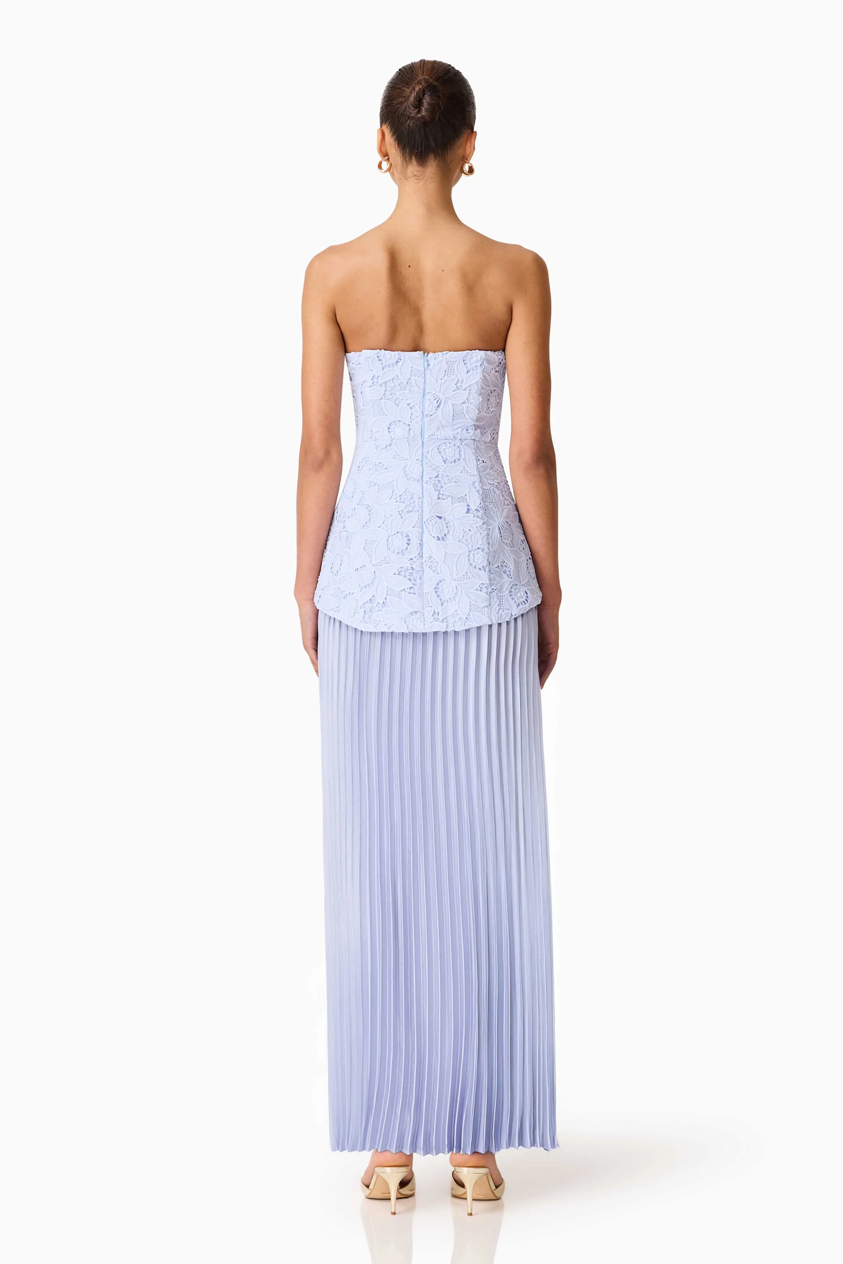 Lacy Strapless Gown in Powder Blue