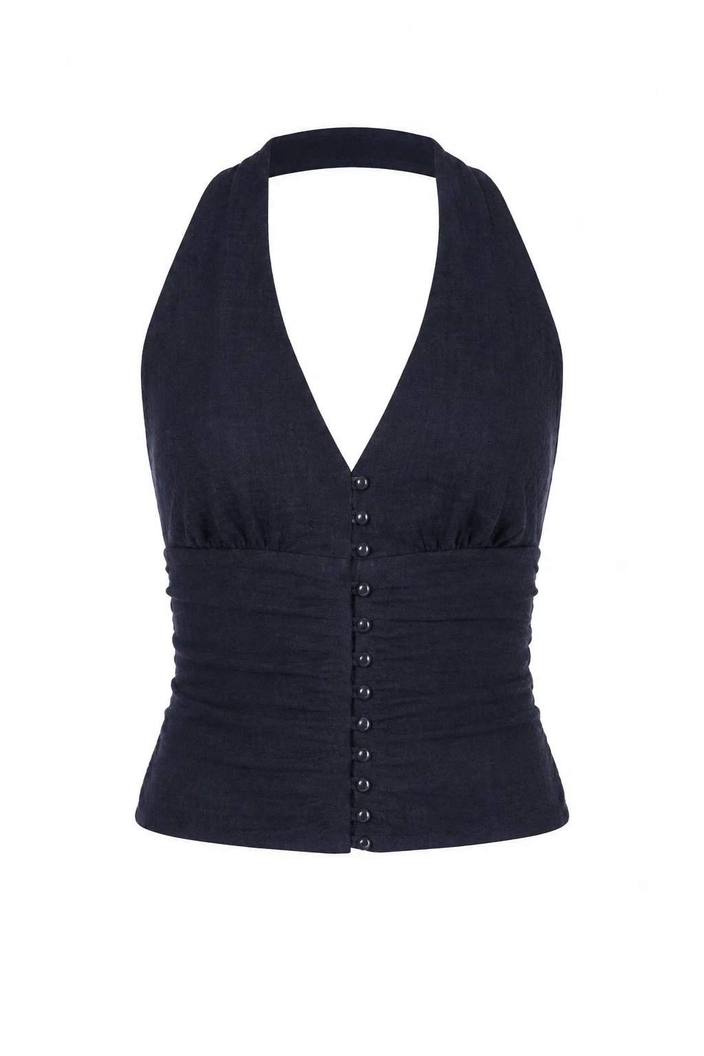 Ruched Button Front Halter Top