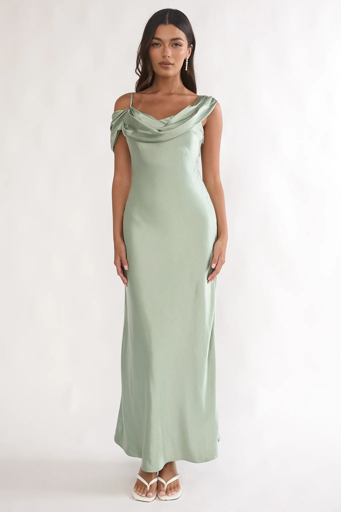 Emelle Asymmetric Neckline Maxi Dress Pistachio - luluinthesky